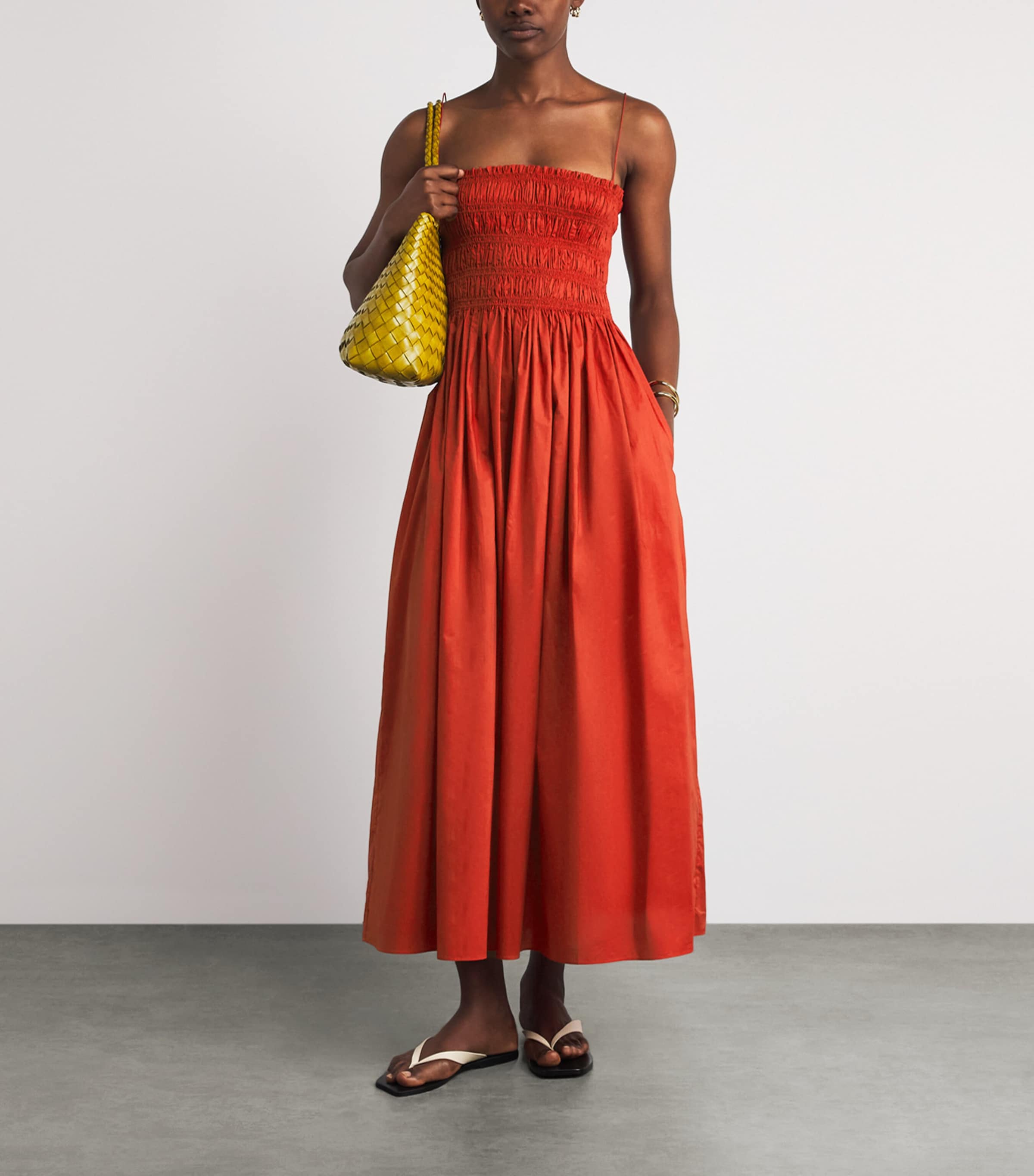 Matteau Womens Organic Cotton Shirred Maxi Dress Tomatotom Image 2