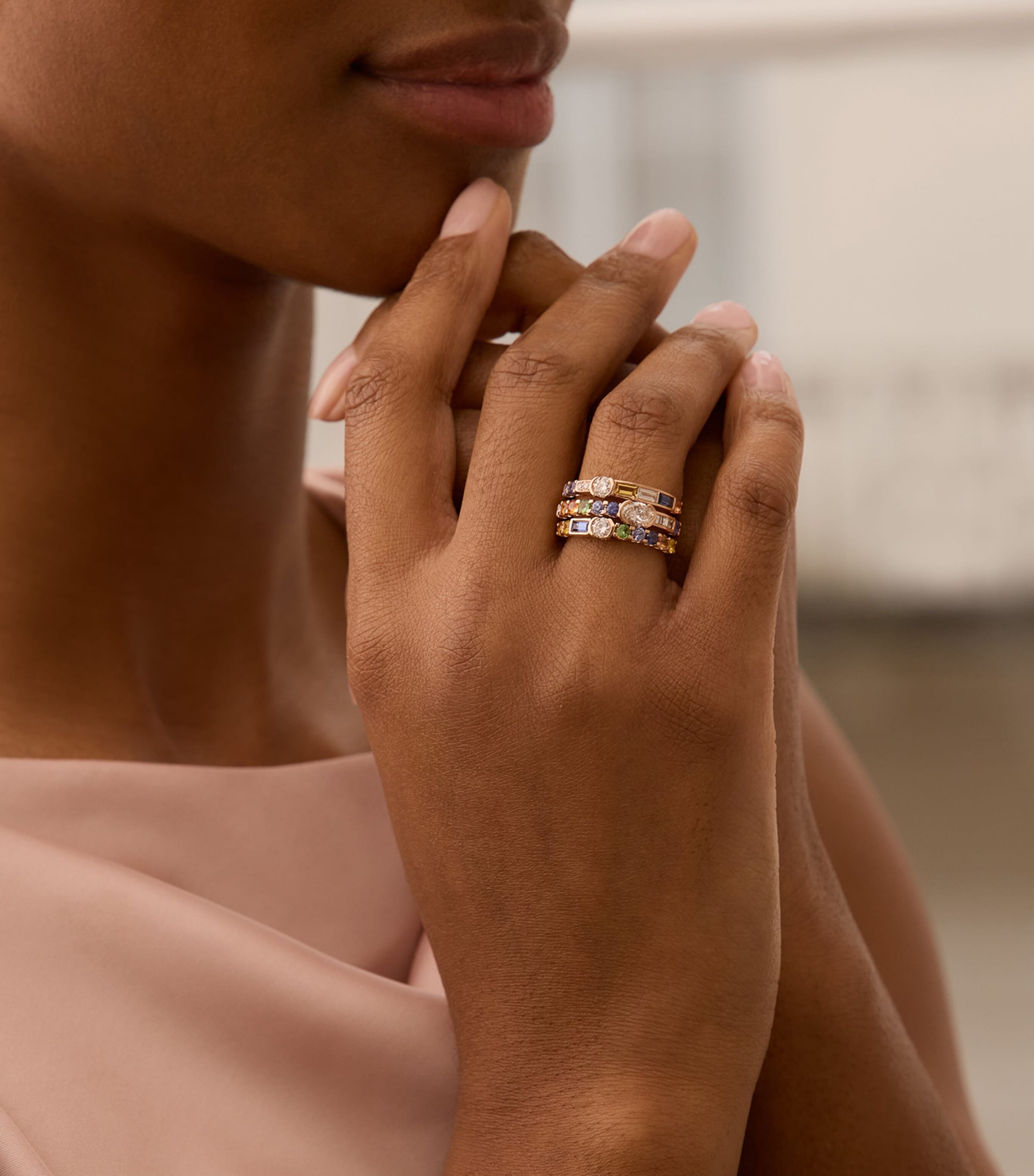 Rose Gold, Diamond, Tsavorite and Sapphire Play of Light Ring ROSE GOLD Image 2