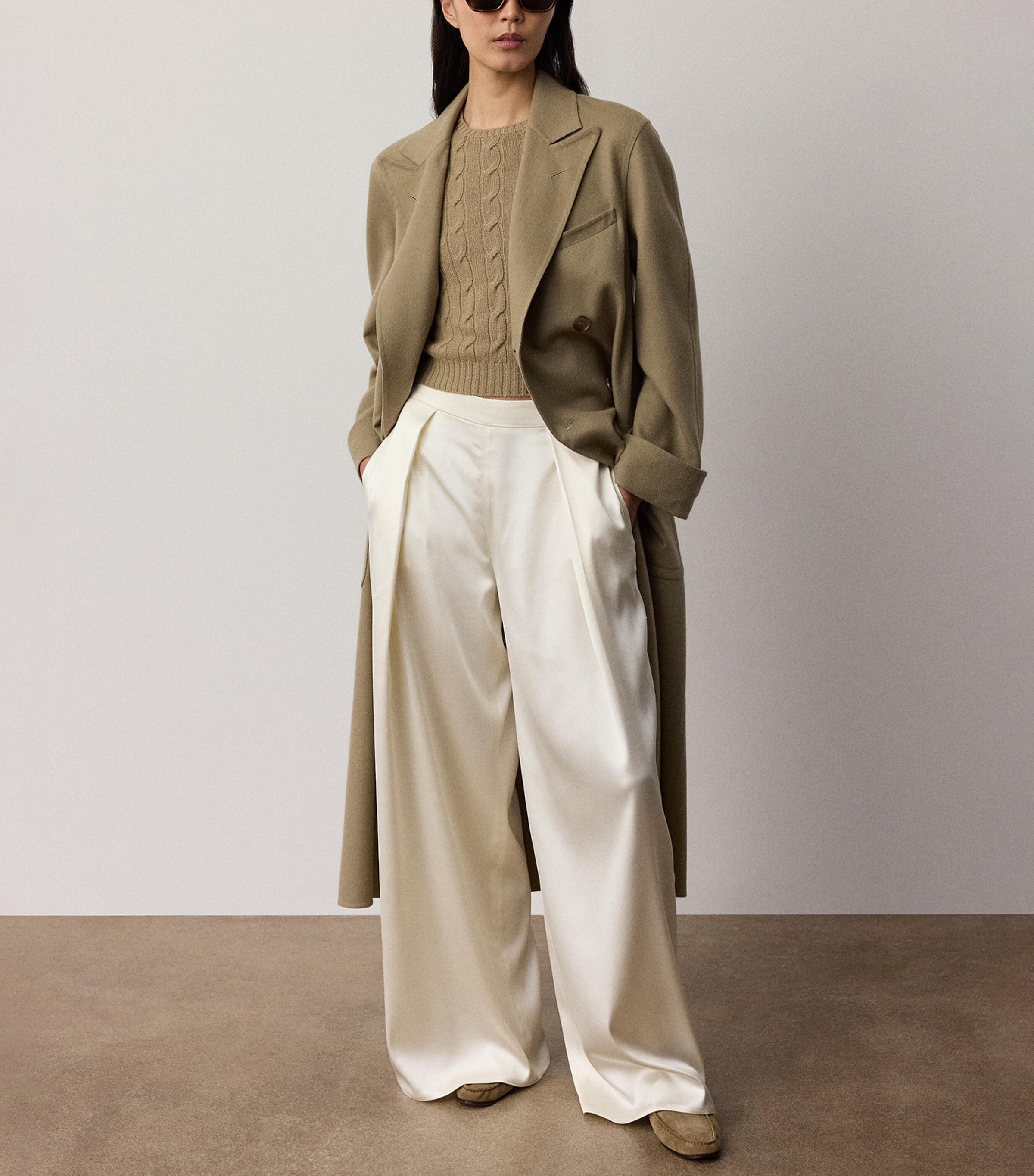 Ralph Lauren Collection Womens Satin Wide-Leg Masina Trousers Lux Cream Image 2