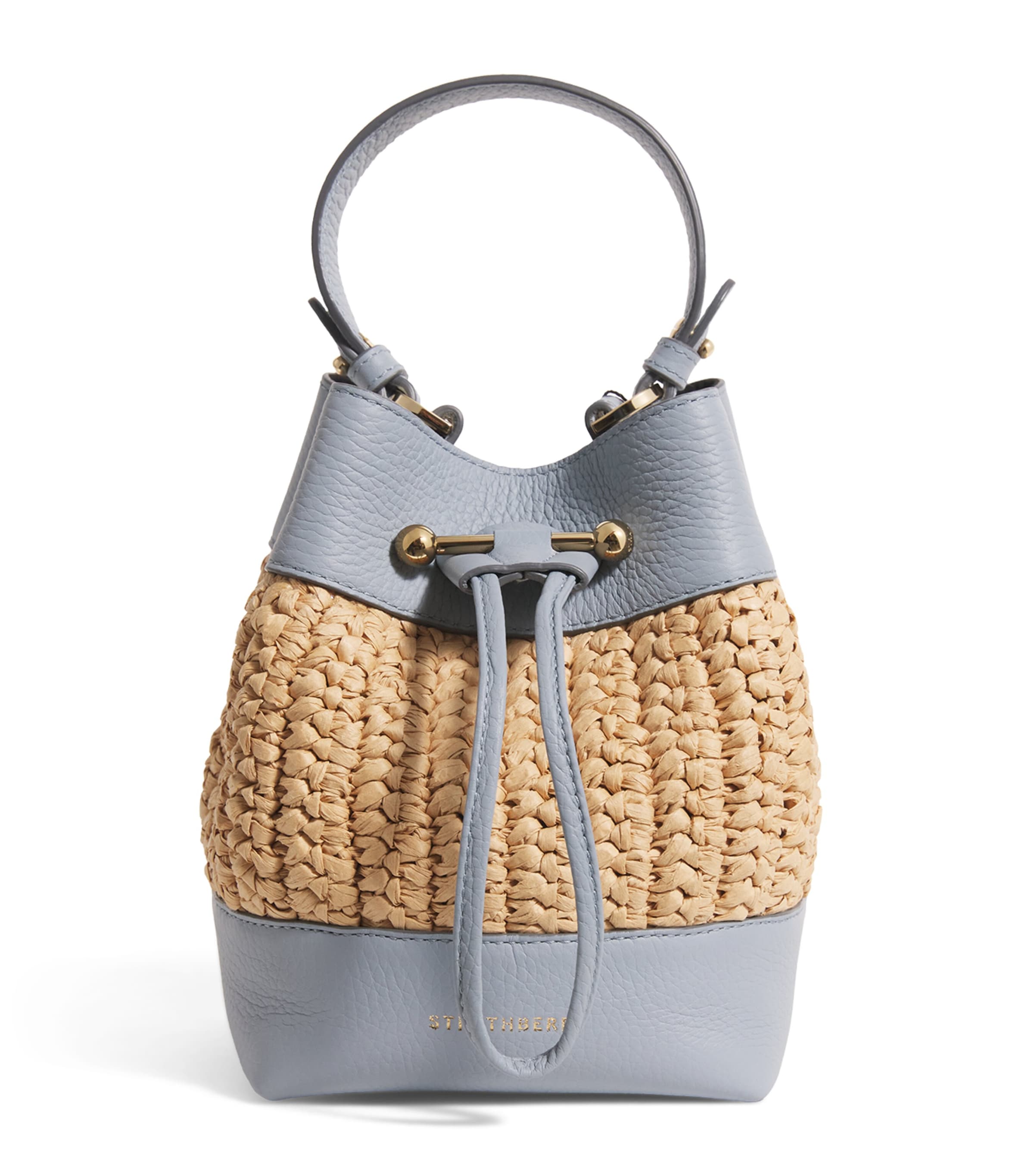 Strathberry Leather-raffia Osette Top-handle Bag In Gray
