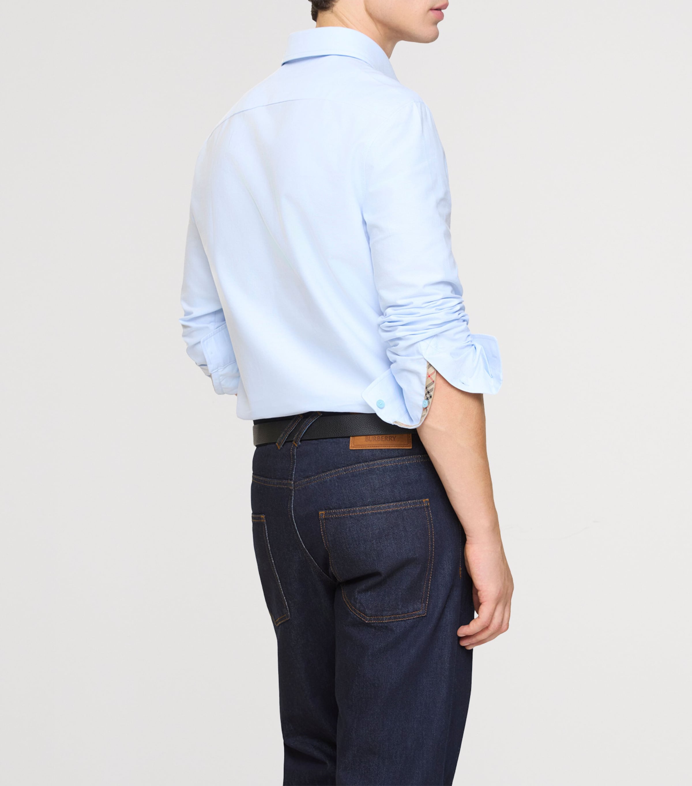 Cotton Check Slim Oxford Shirt BLUE SMOKE Image 3