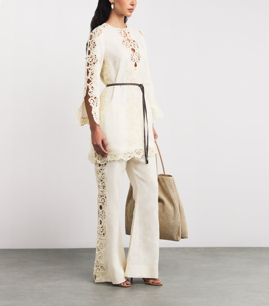 Linen Embroidered Awaken Flared Trousers CREAMCRM Image 2