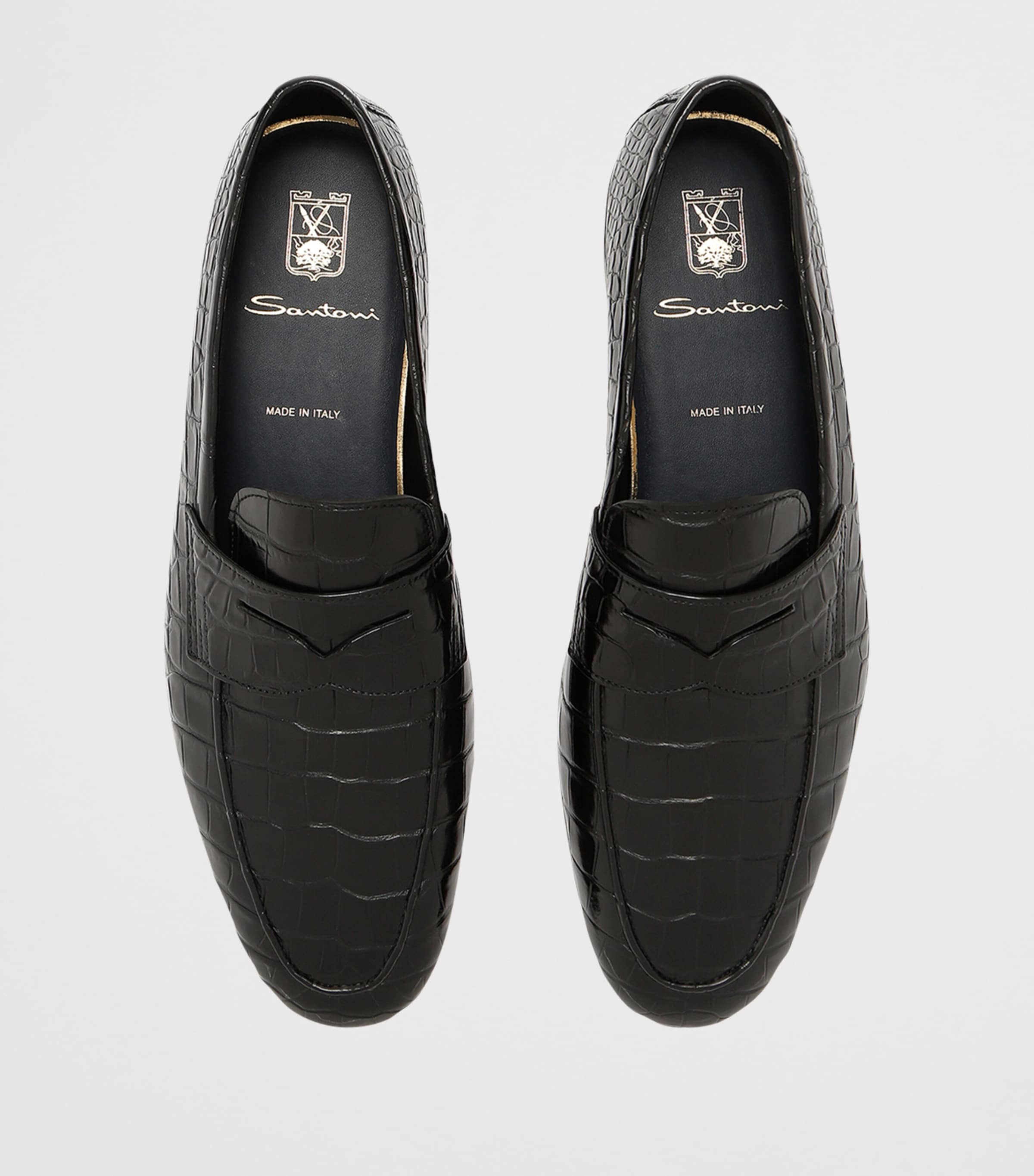 Santoni Crocodile Carlos Penny Loafers Black Image 3