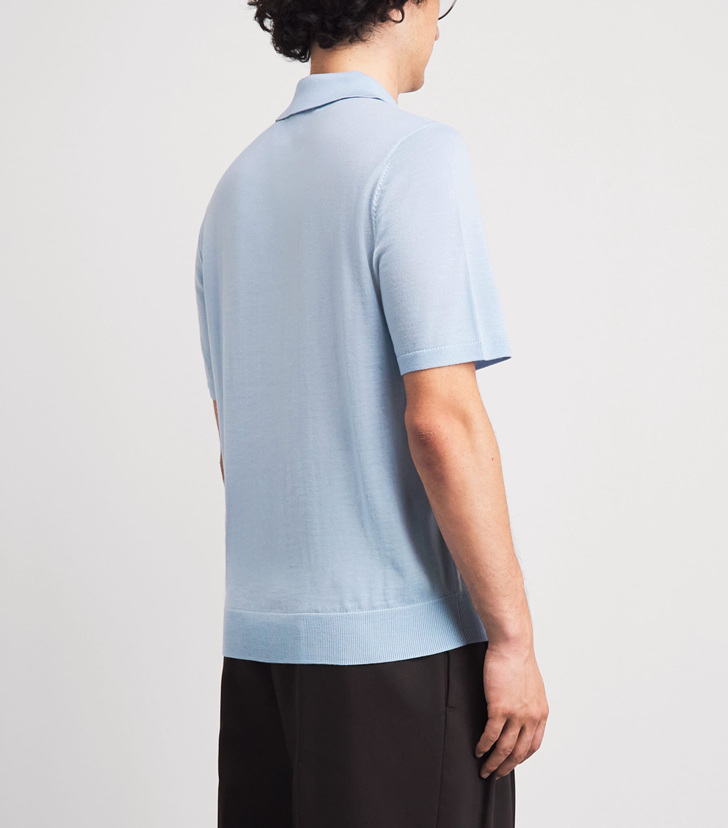 Paul Smith Mens Merino Wool Polo Shirt Blue Image 5