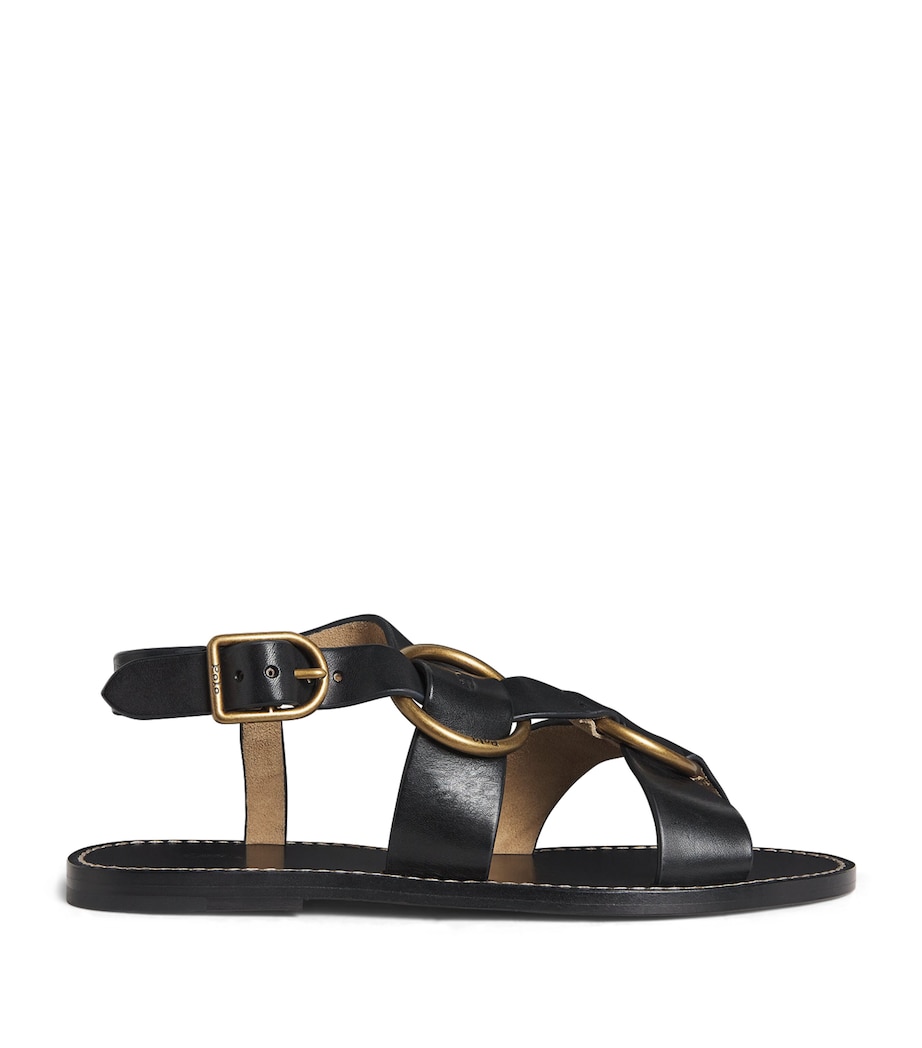 Leather Double O-Ring Sandals BLACK Image 1