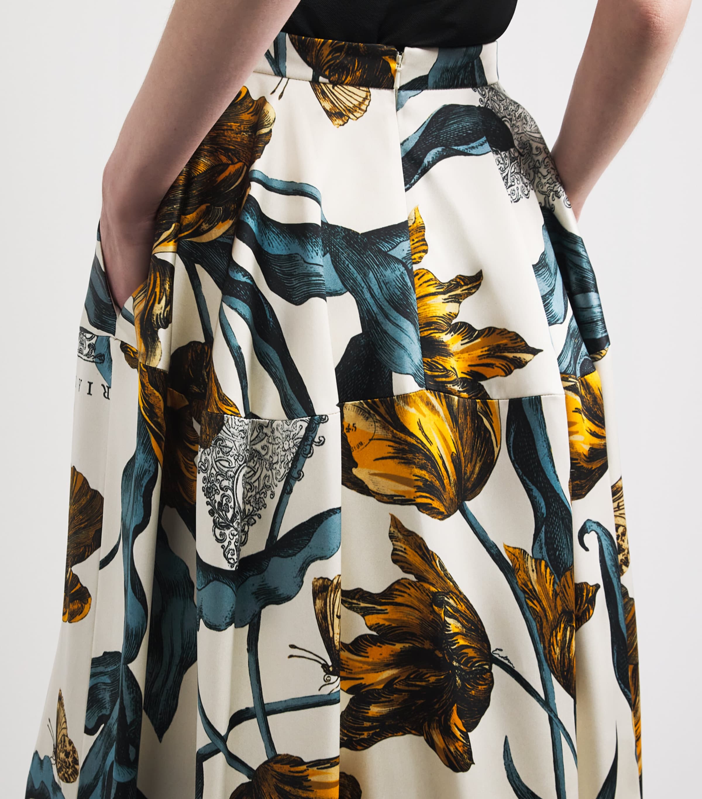 Erdem Womens Satin Floral Duchess Midi Skirt Etched Tulip Bronze Image 3