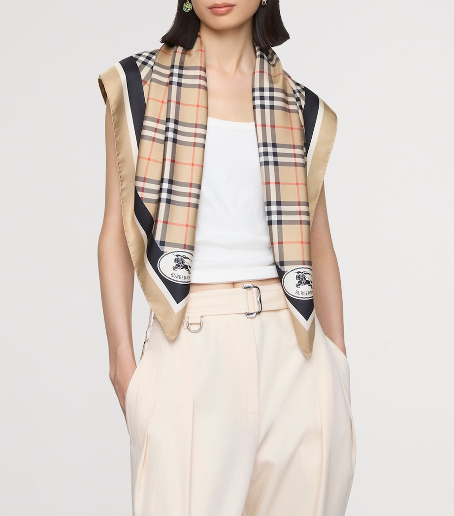 Silk Check Scarf SAND Image 2