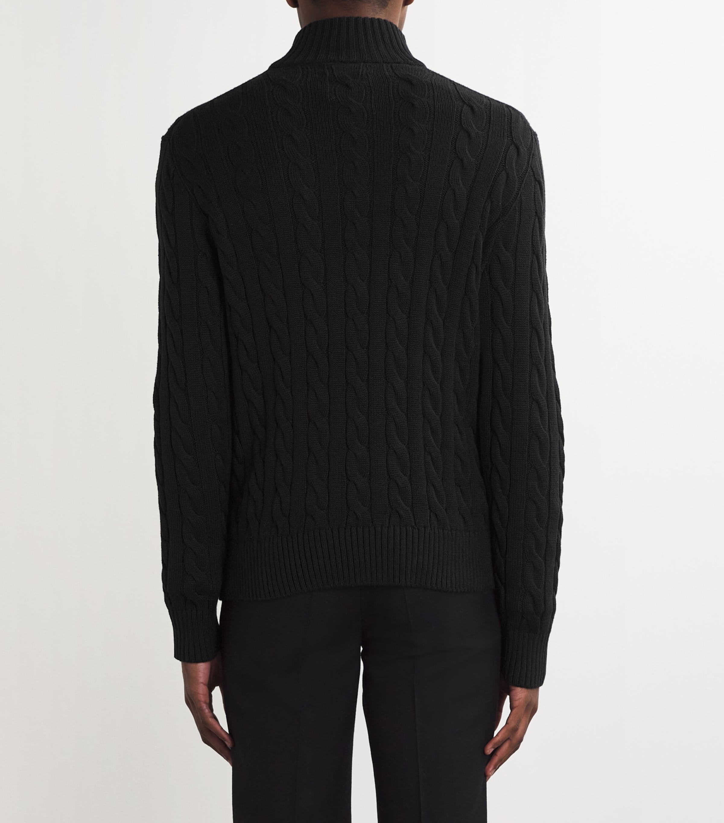 Polo Ralph Lauren Mens Cable-Knit Quarter-Zip Sweater Black Image 3