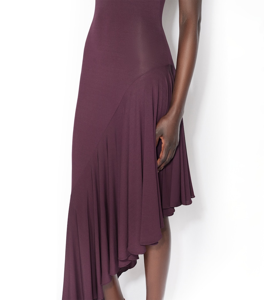 Alaïa Womens Jersey Asymmetric Midi Dress Bordeaux Image 7