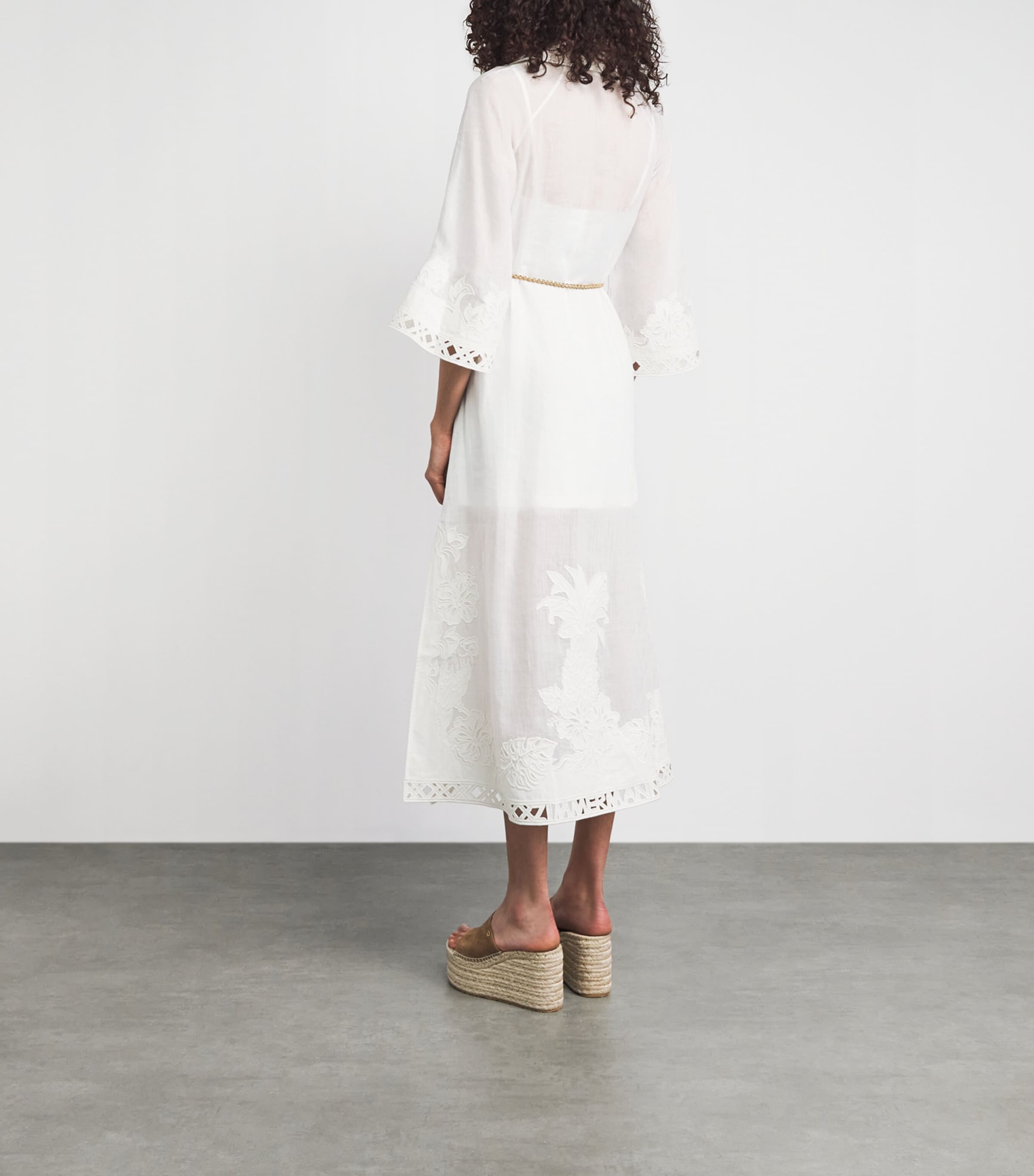Zimmermann Womens Ramie Embroidered Indra Midi Dress Ivory Image 4