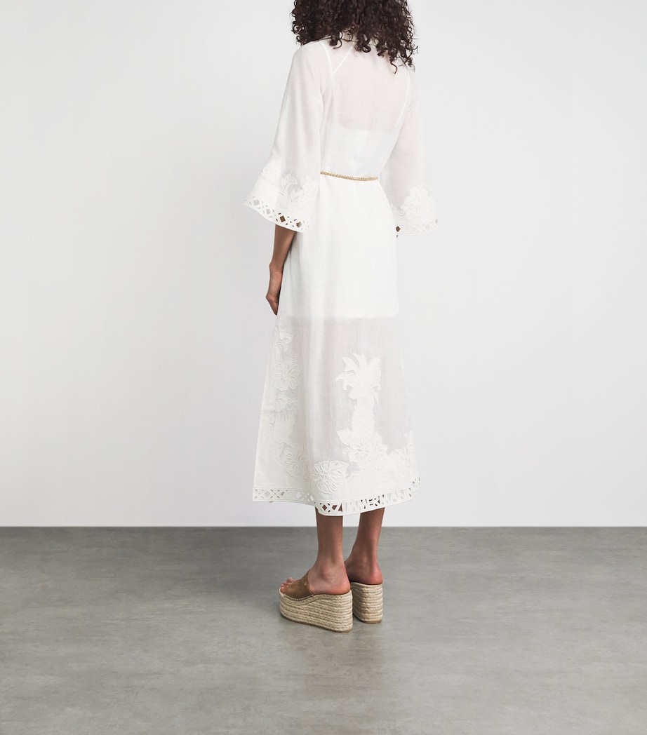 Zimmermann Womens Ramie Embroidered Indra Midi Dress Ivory Image 4