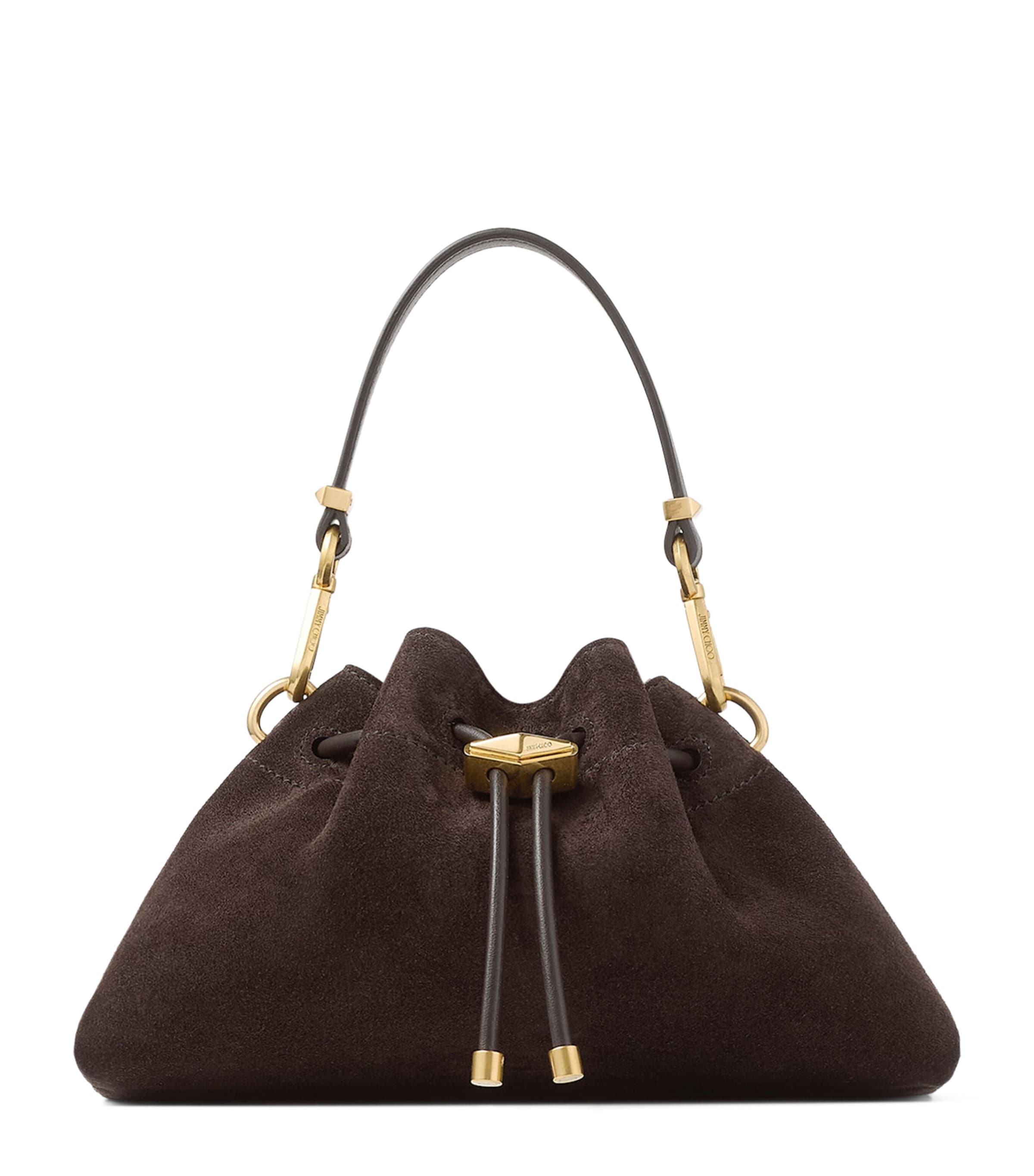 Small Suede Cinch Shoulder Bag COFFEE/GOLD Image 1