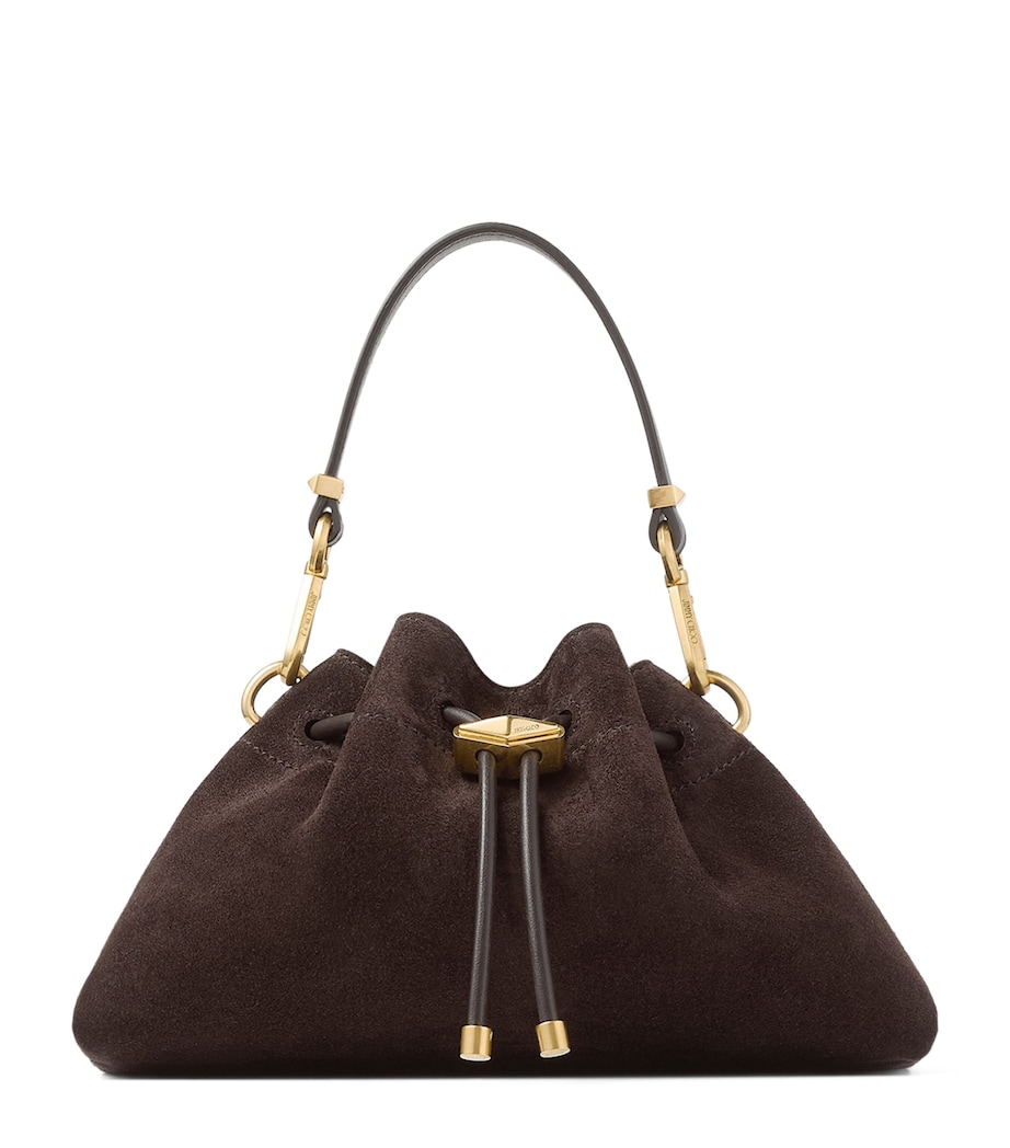 Small Suede Cinch Shoulder Bag COFFEE/GOLD Image 1