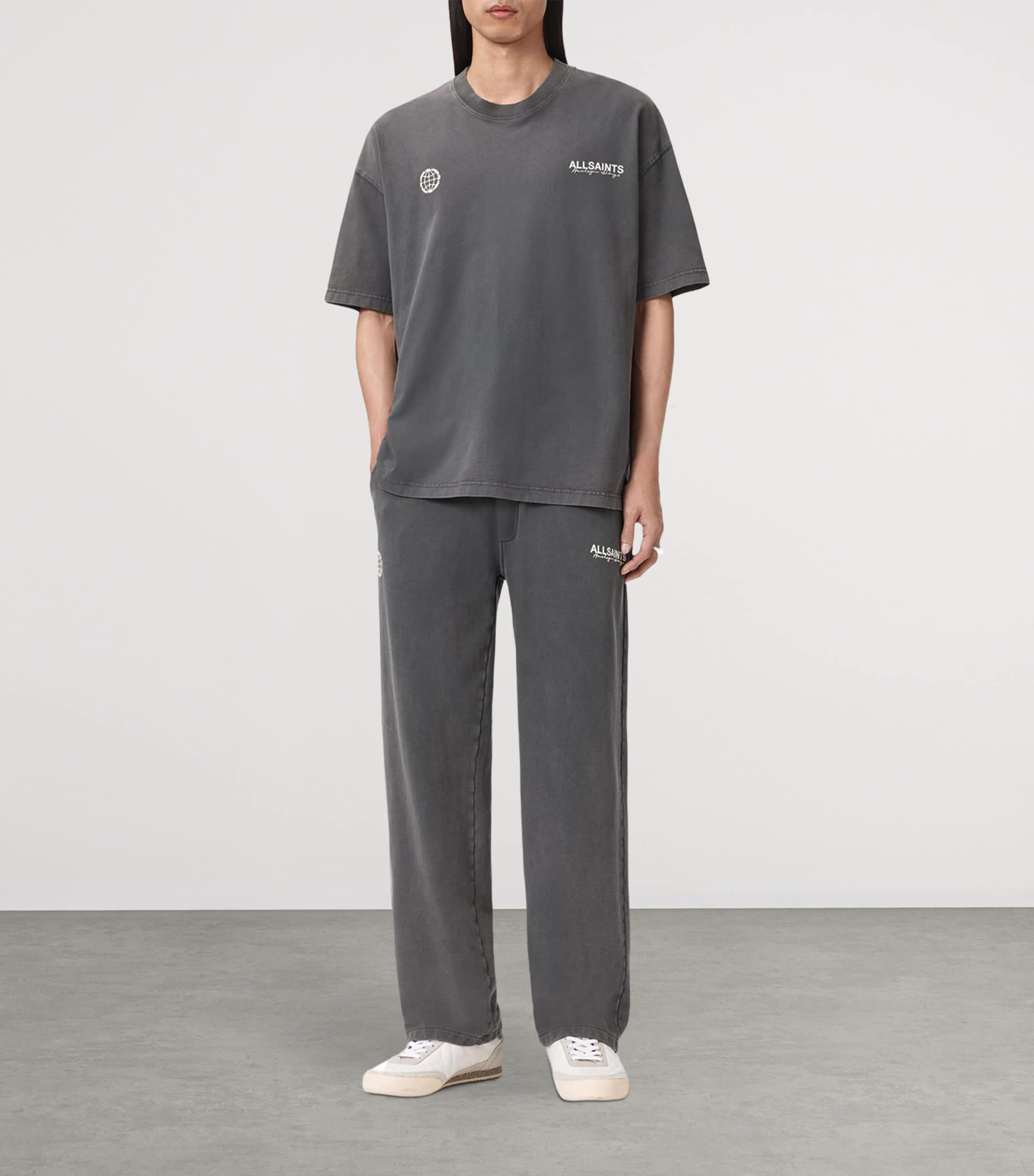 AllSaints Mens Organic Cotton Emblem Sweatpants Washed Black Image 2
