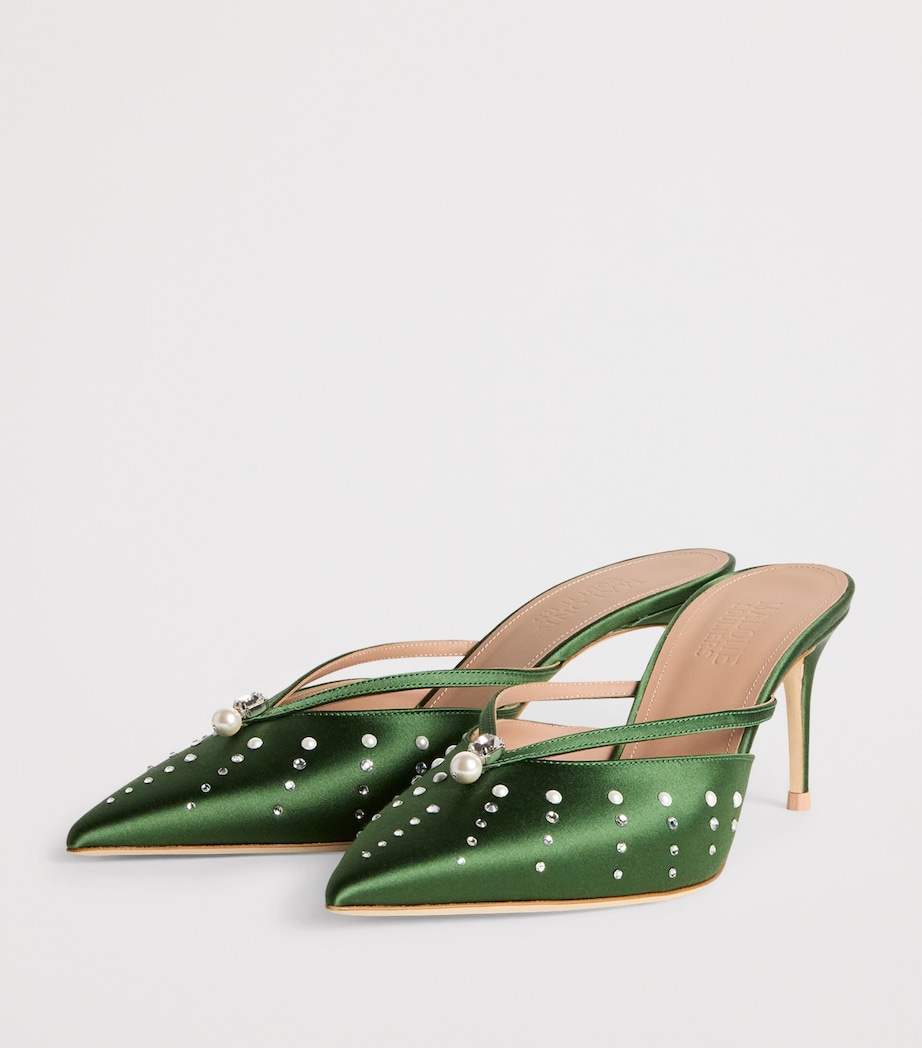 Satin Embellished Marisa Mules HARRODS GREEN Image 3