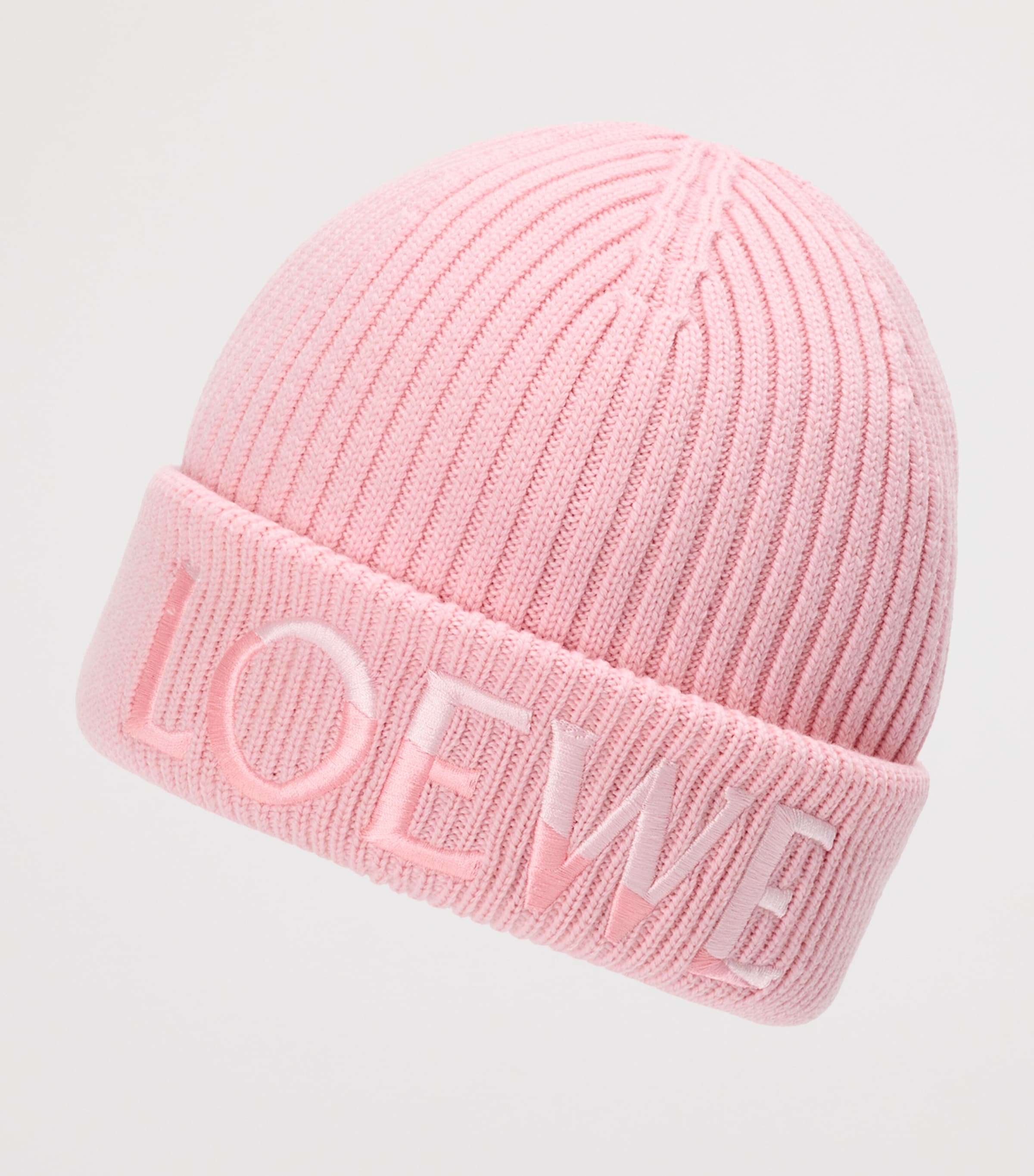 LOEWE Wool Ribbed Logo Beanie Light Pink Image 3