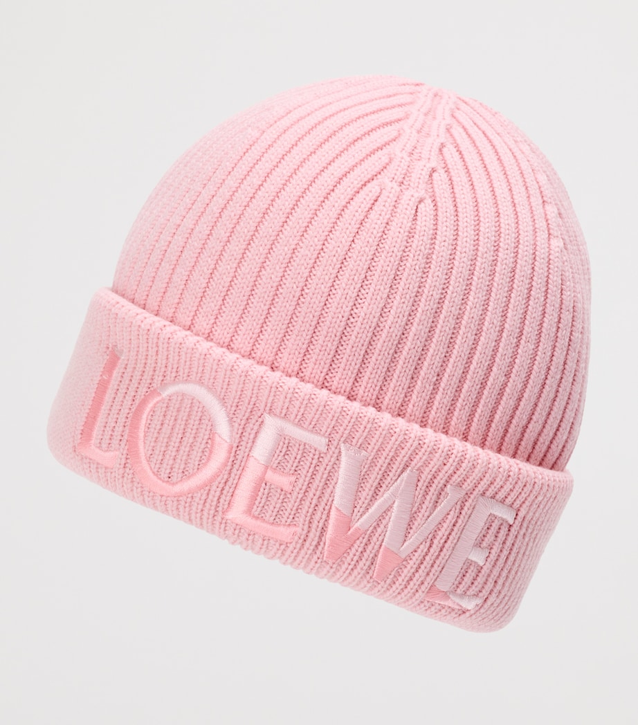 LOEWE Wool Ribbed Logo Beanie Light Pink Image 3