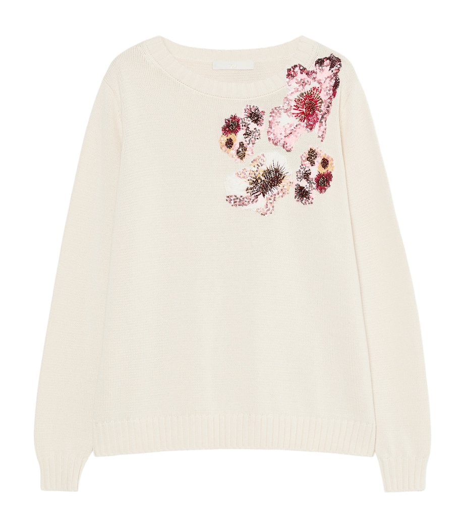 Marina Rinaldi Womens Cotton Embellished Sweater White Image 1