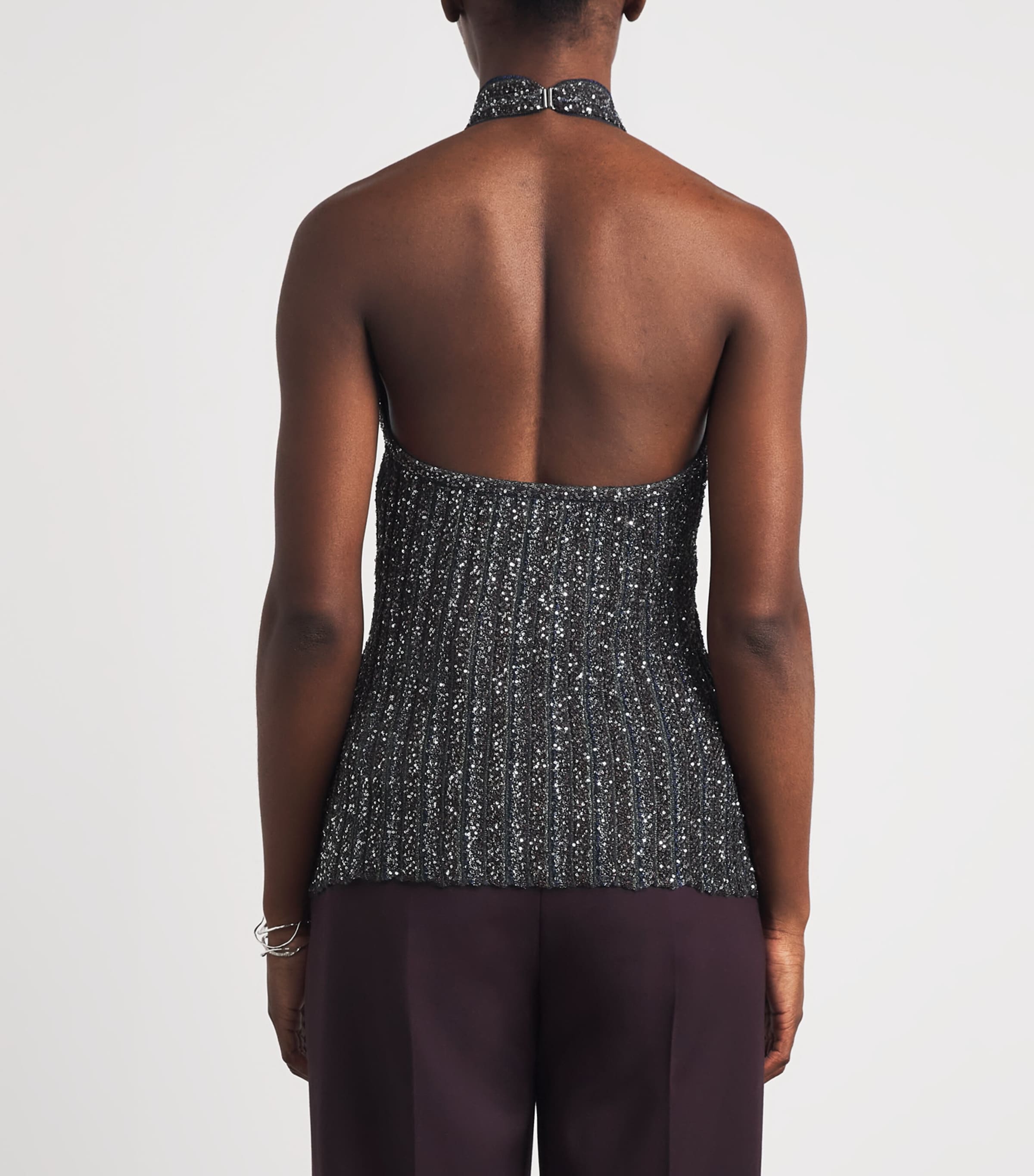 Missoni Womens Sequin Halterneck Top Smspd Black,bl & Grn Image 5