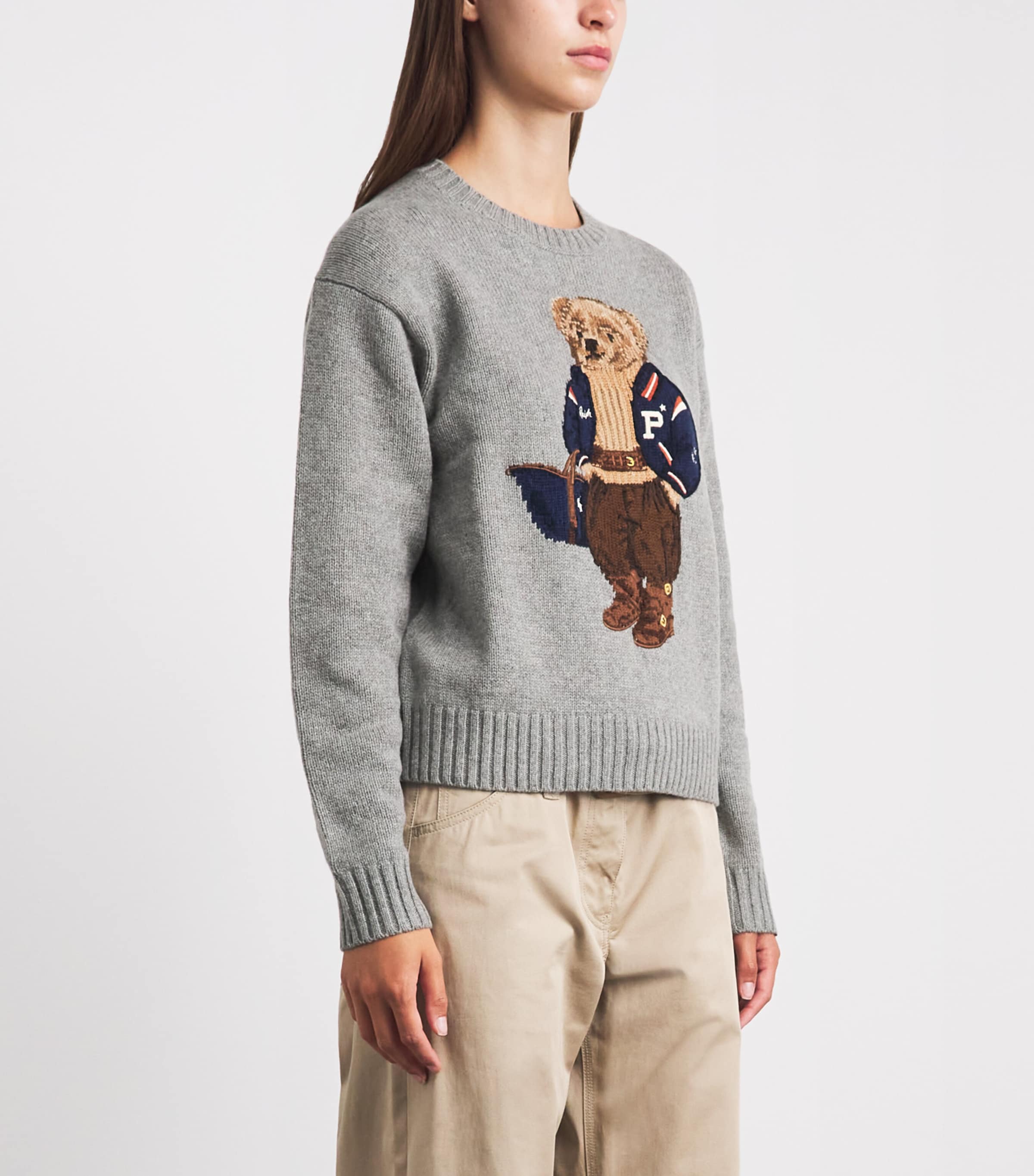 Polo Ralph Lauren Womens Wool-Cashmere Polo Bear Sweater Dark Vintage Heather Image 4