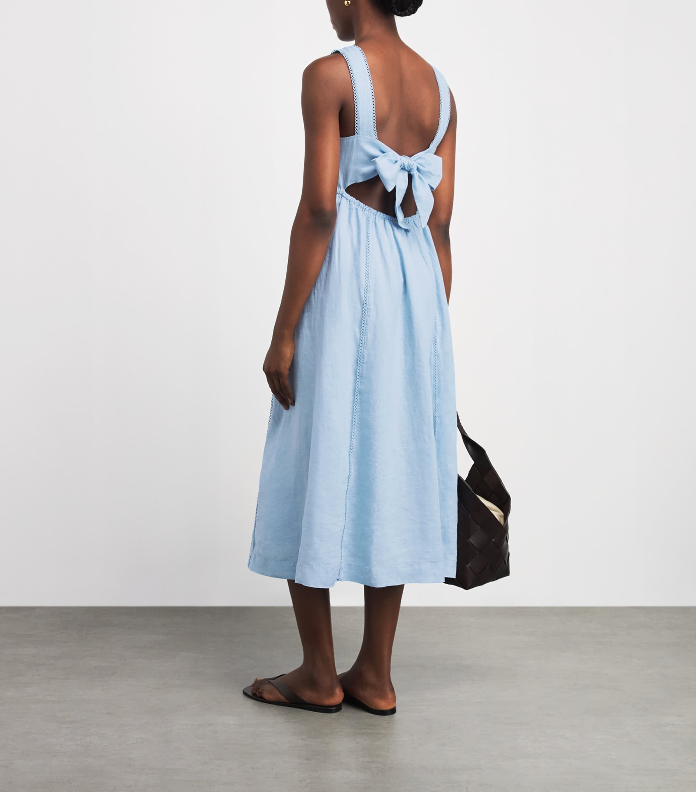 Heidi Klein Womens Linen Tie-Back Ponza Midi Dress Blu Blu Image 4