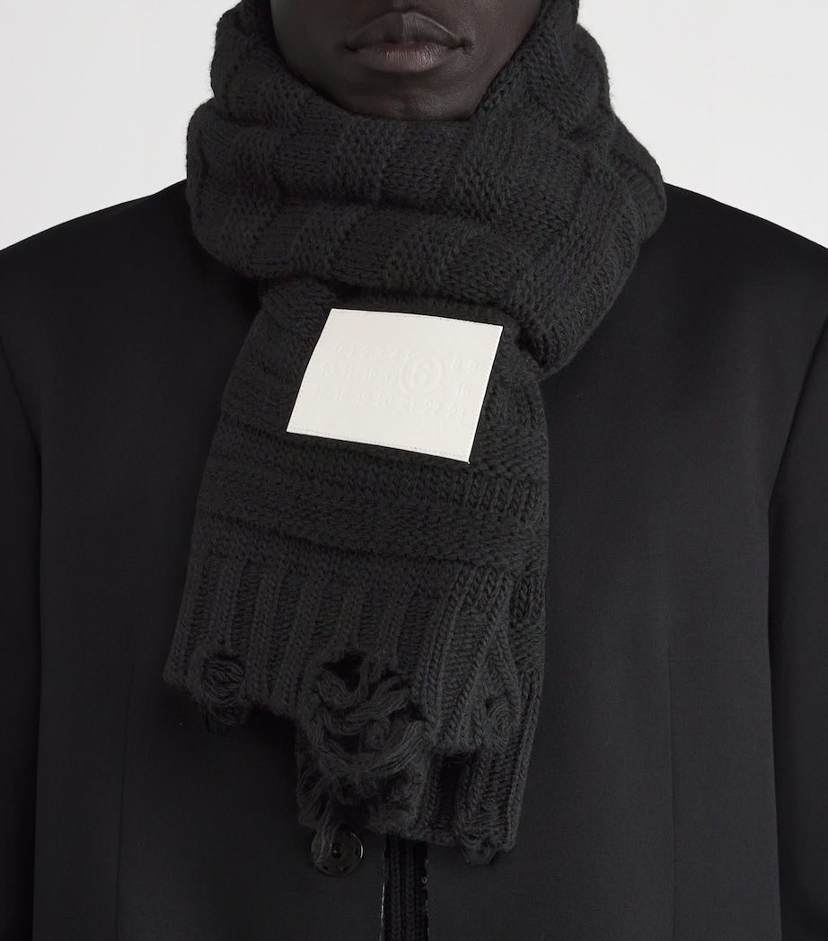 Wool-Blend Distressed Scarf 900 - BLACK Image 4