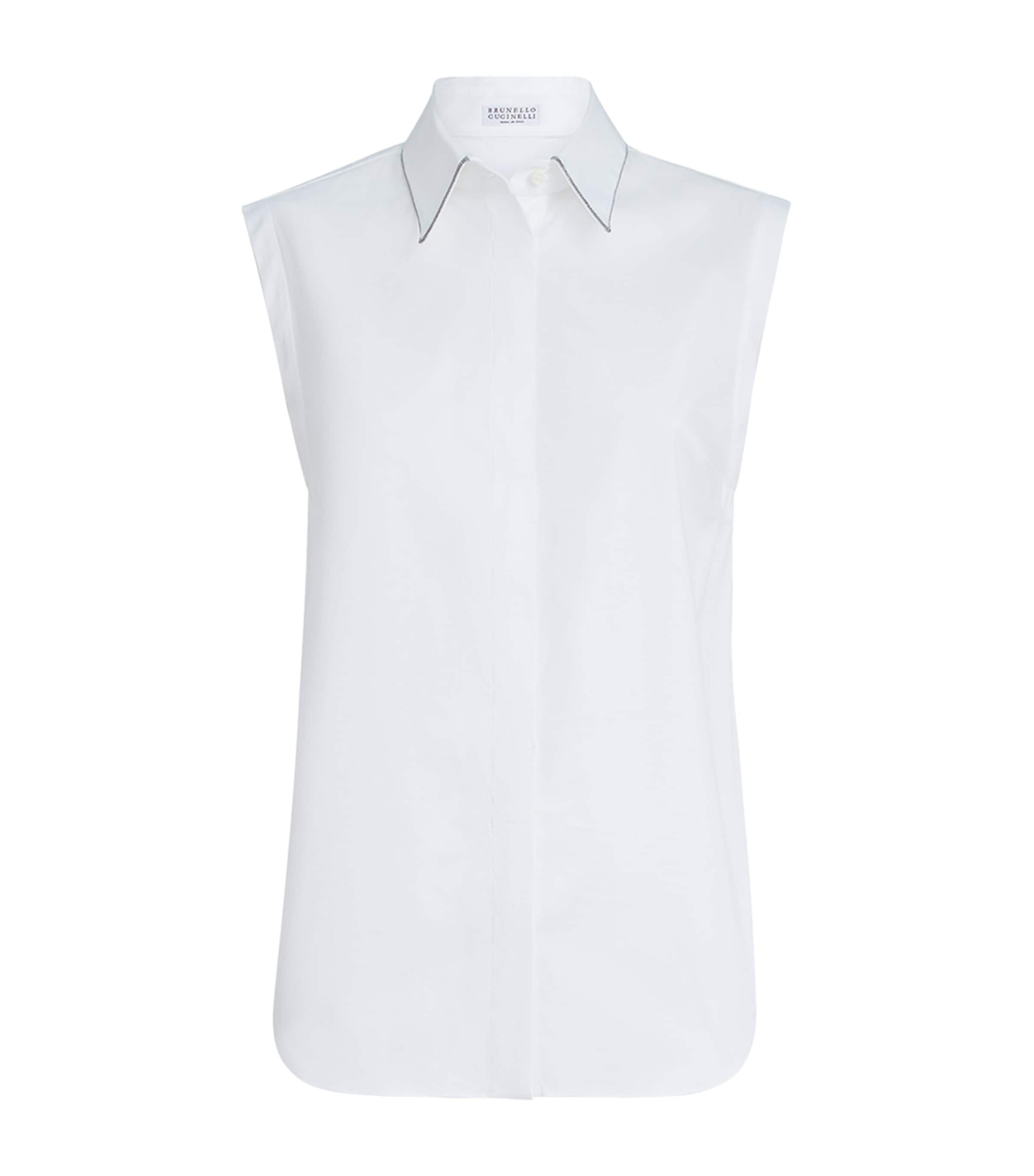 Brunello Cucinelli Womens Stretch-Cotton Poplin Sleeveless Shirt Image 1