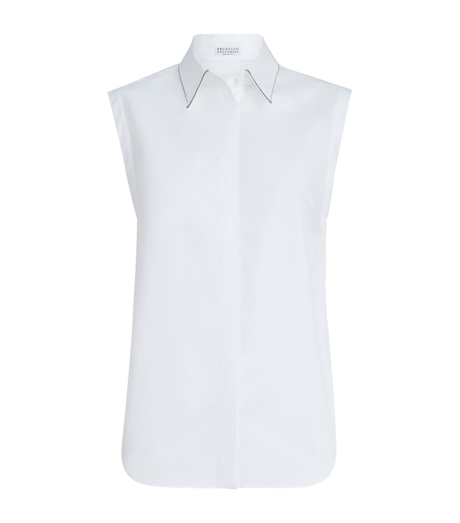 Brunello Cucinelli Womens Stretch-Cotton Poplin Sleeveless Shirt Image 1