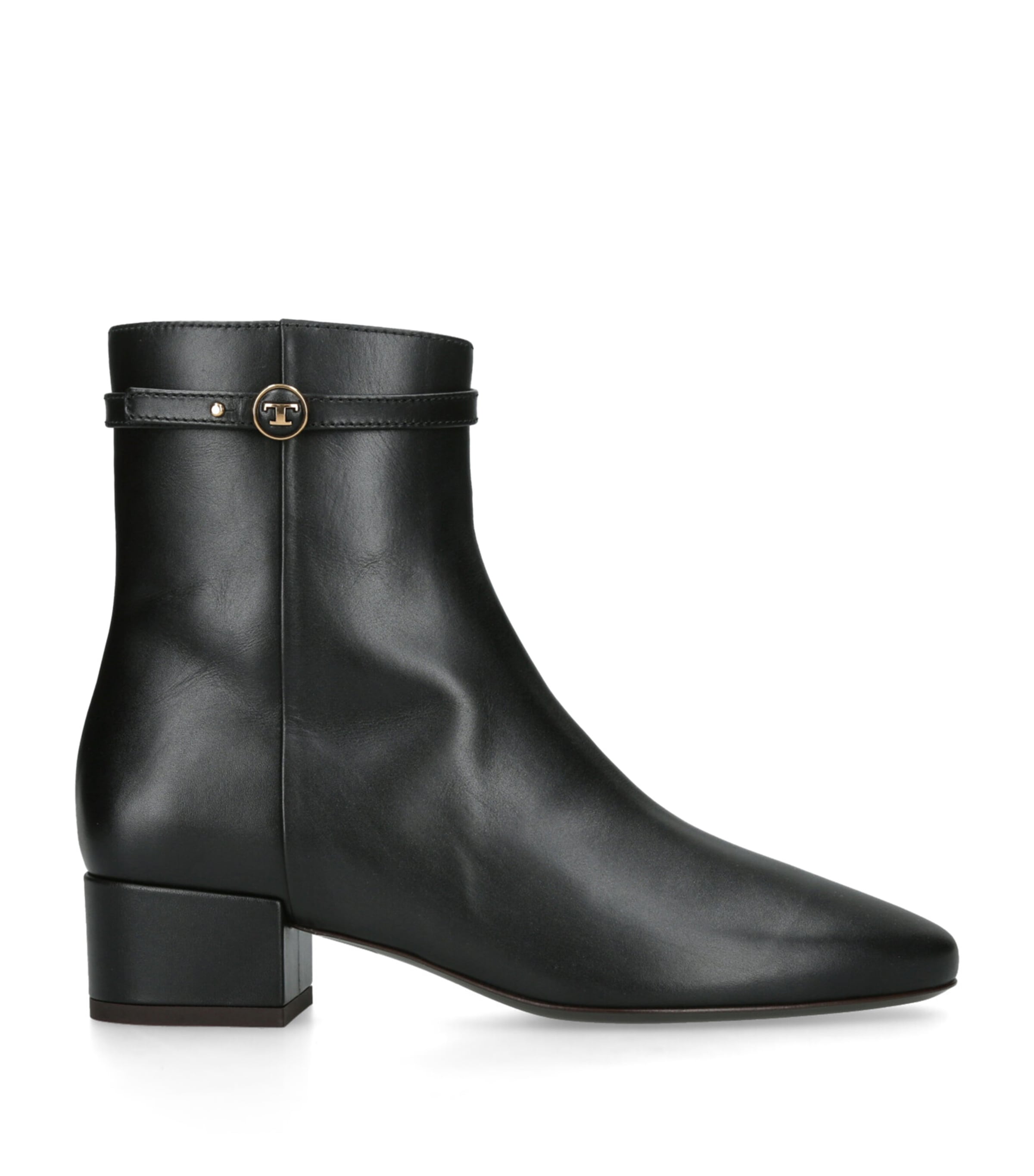 Tod's Leather Stivaletto Cuoio Ankle Boots 35 In Black