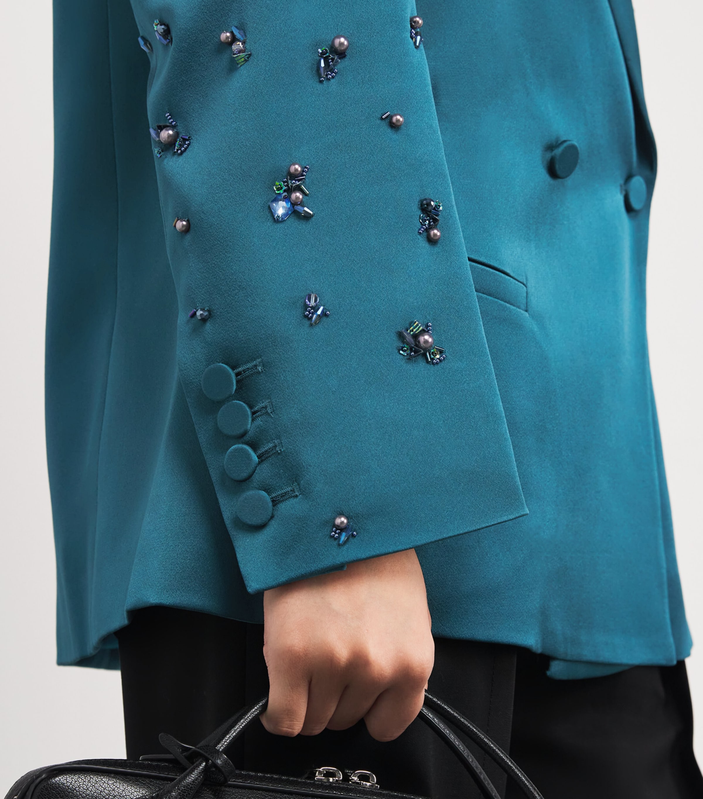 Satin Embellished Blazer DARK TEAL Image 6