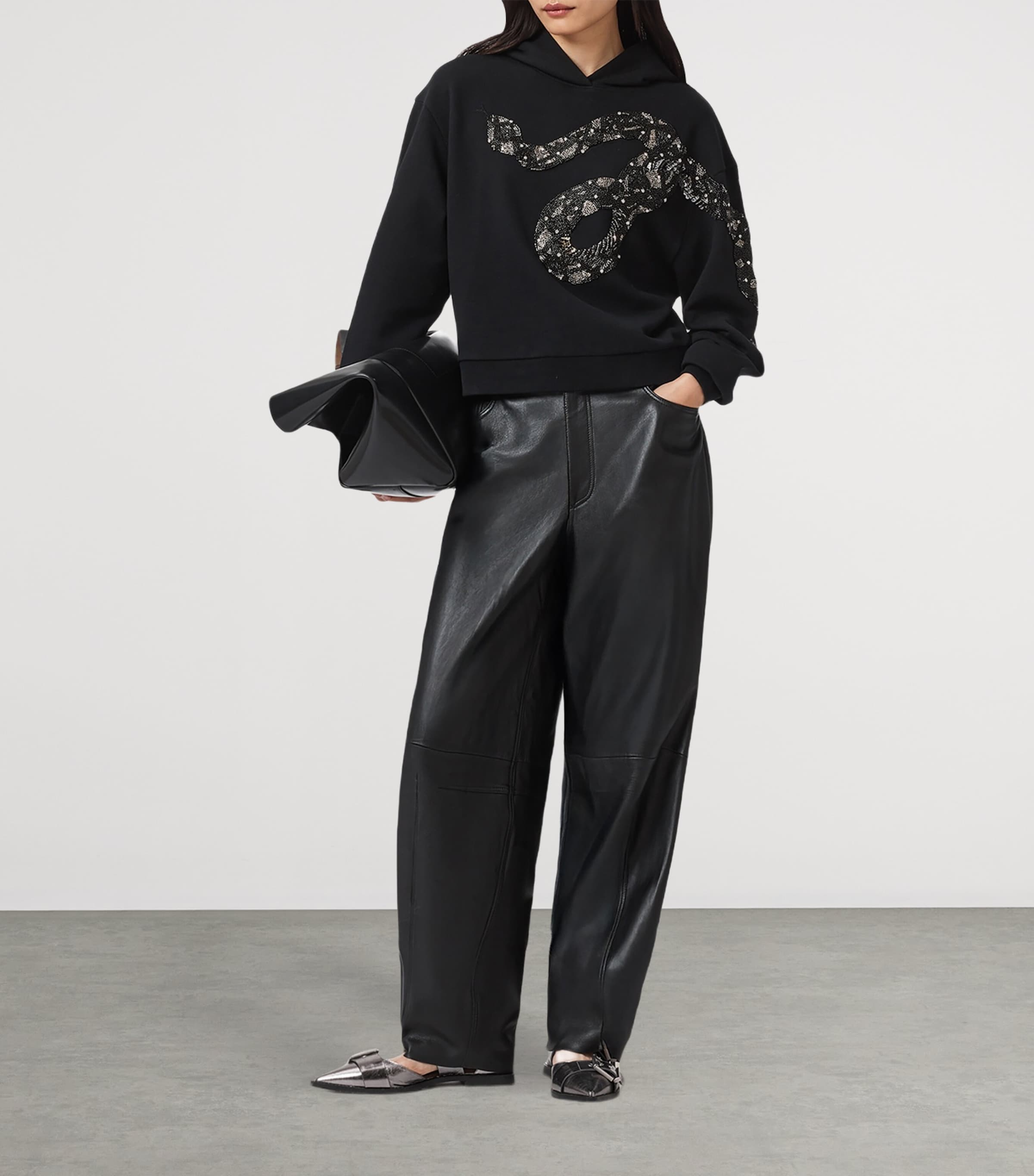 Cotton Embellished Pippa Hoodie BLACK Image 3