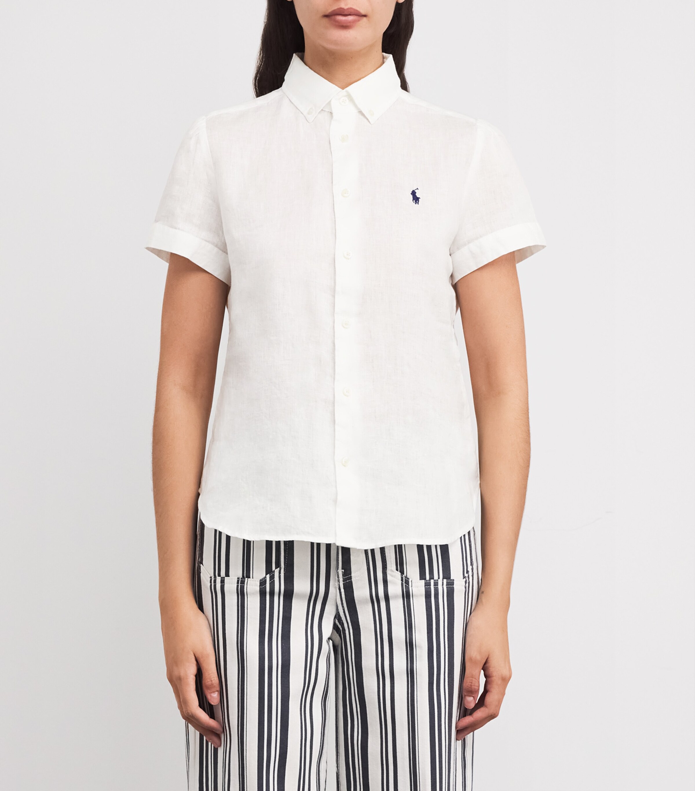 Polo Ralph Lauren Womens Linen Short-Sleeve Shirt White Image 3