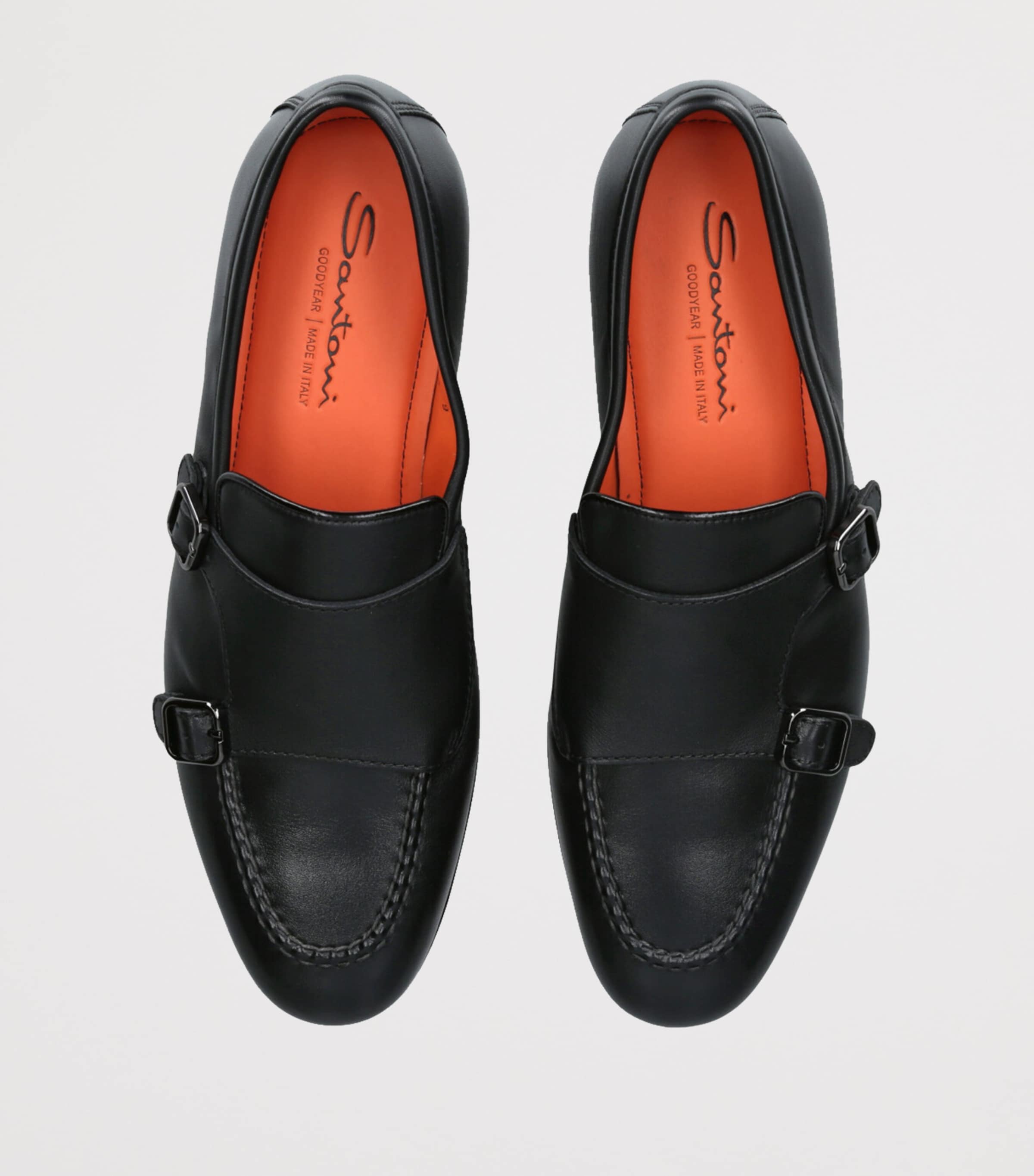 Santoni Leather Carlos Double-Strap Monk Shoes Black Image 4