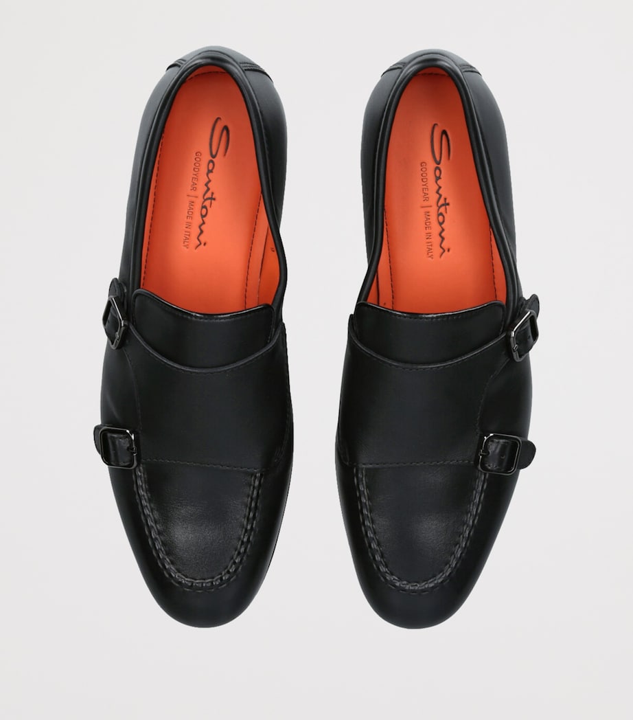 Leather Carlos Double-Strap Monk Shoes BLACK Image 4