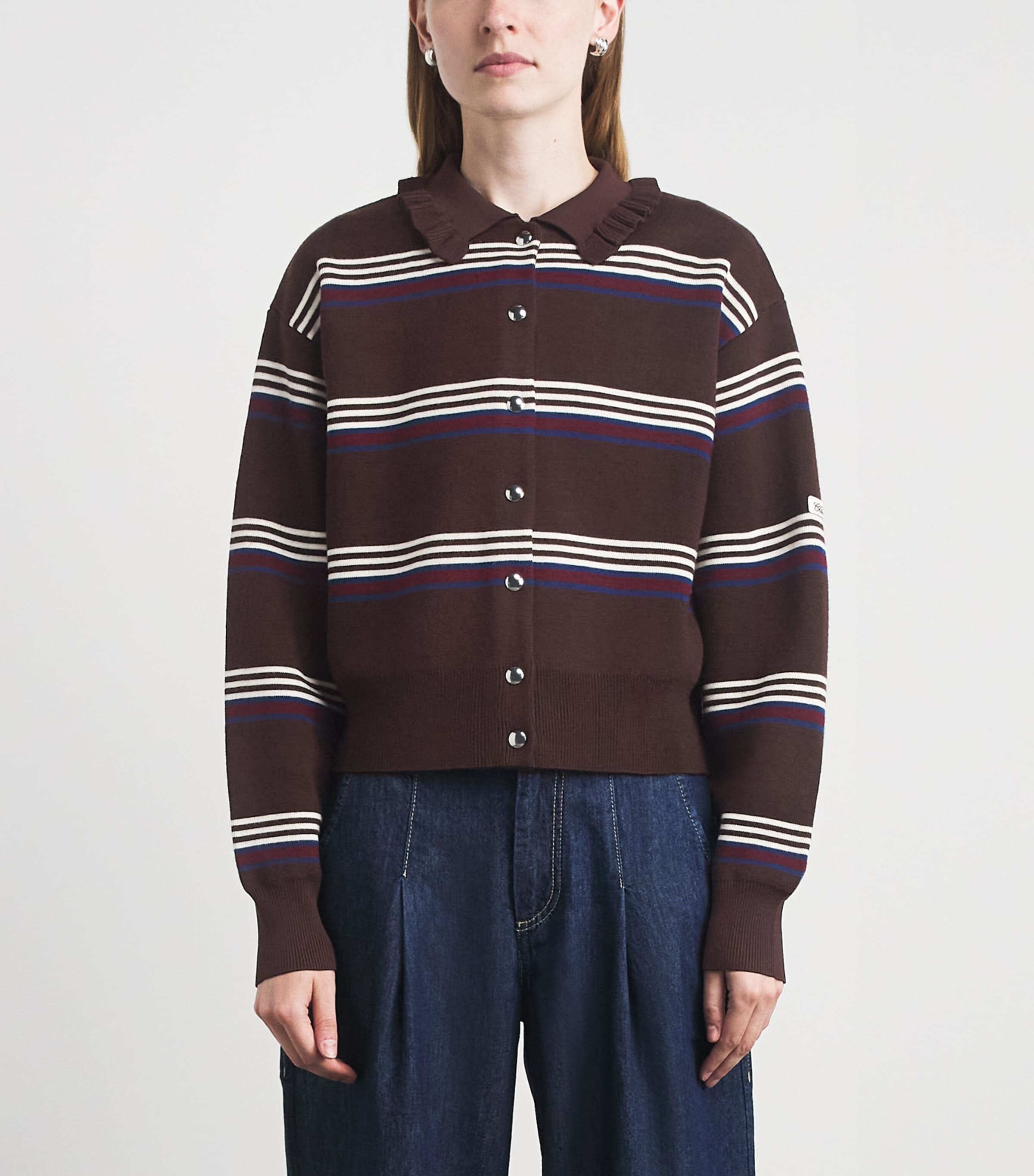Claudie Pierlot Womens Wool-Blend Stripe Cardigan Multicolored Image 4