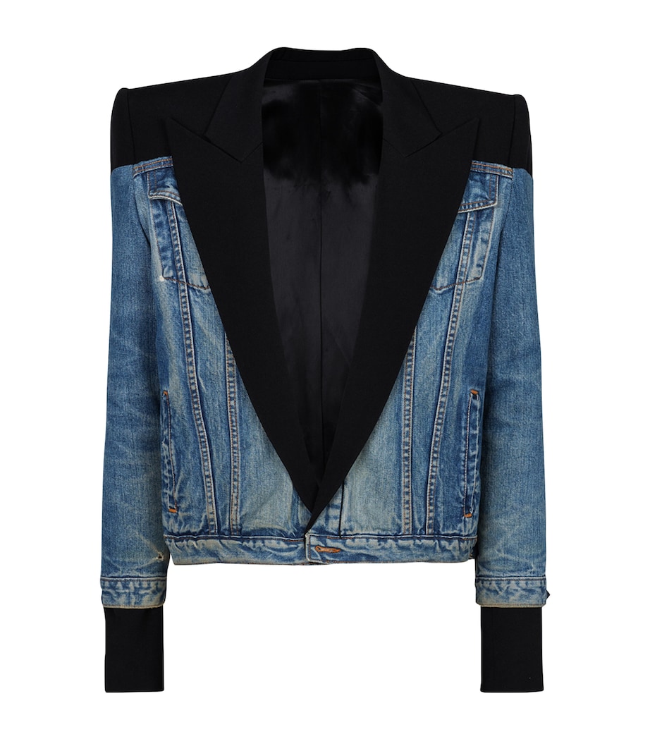 Balmain Mens Grain De Poudre-Denim Jacket Ena Noir/bleu Denim Image 1