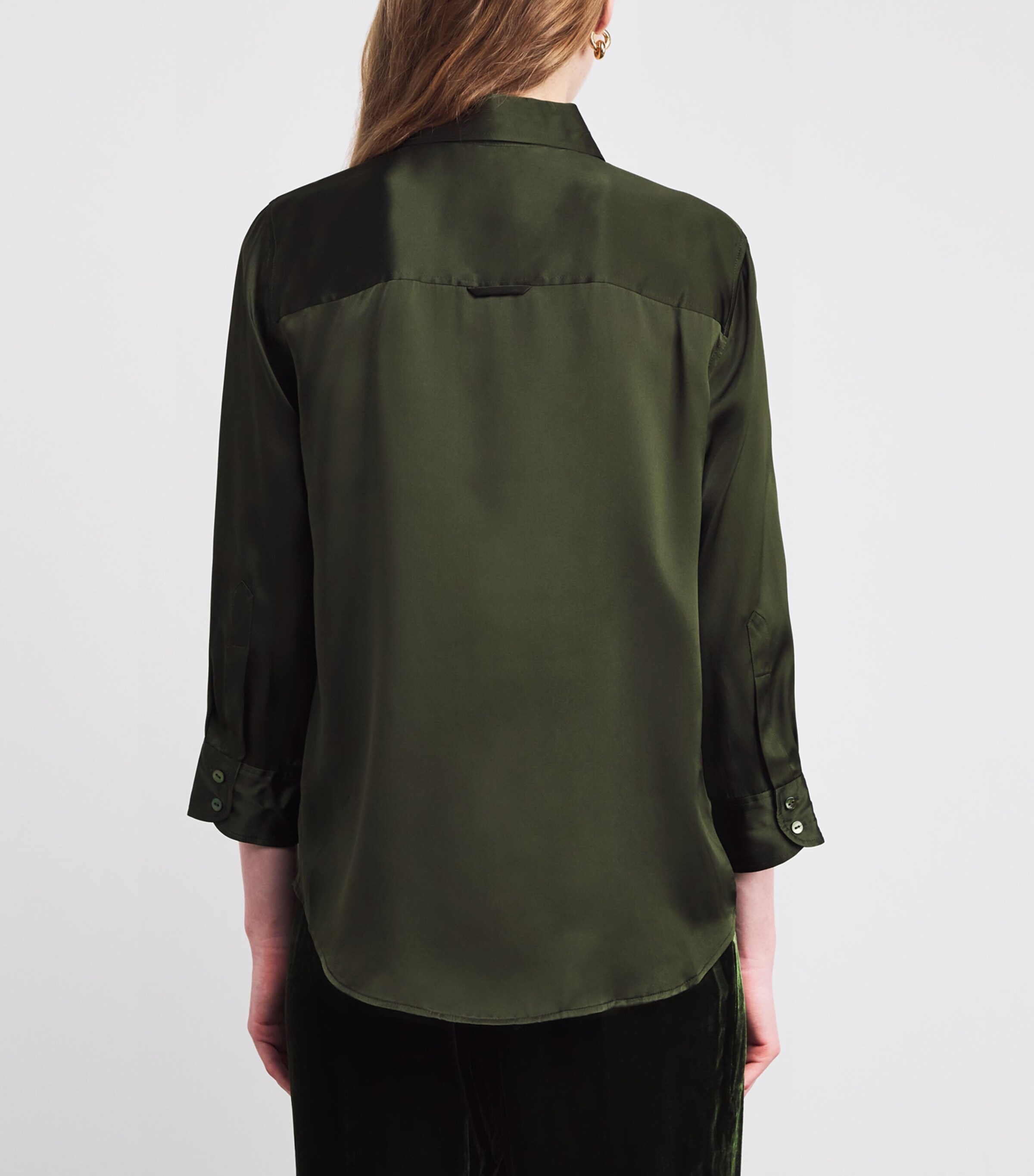 Silk Cropped-Sleeve Dani Shirt DEEP OLIVE DEOL Image 4