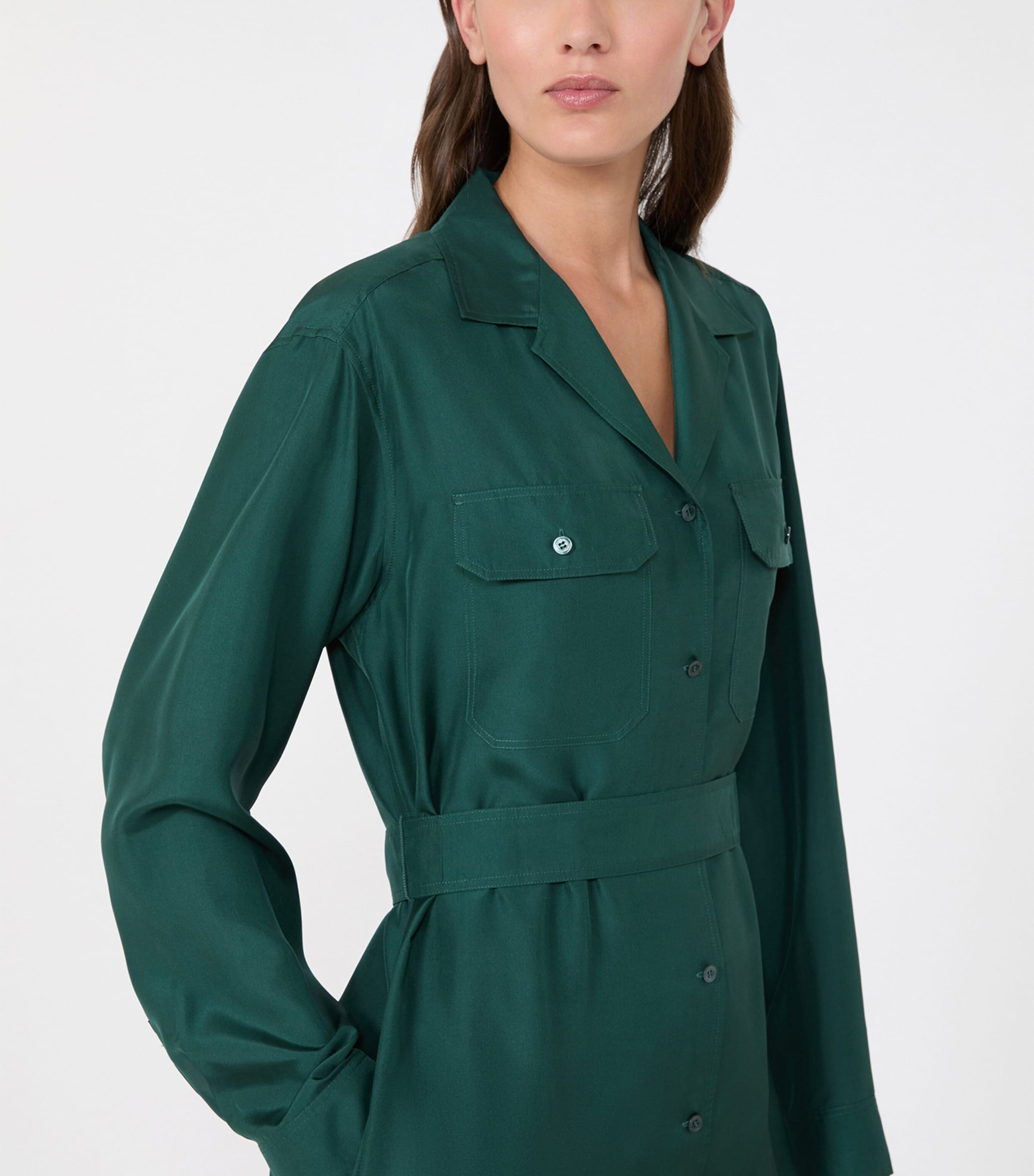 Weekend Max Mara Womens Silk Midi Shirt Dress Dark Green Image 5