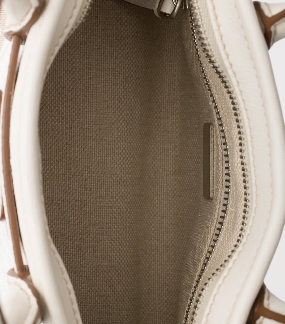 Prada Small Linen-Leather Bonnie Top-Handle Bag White Image 5