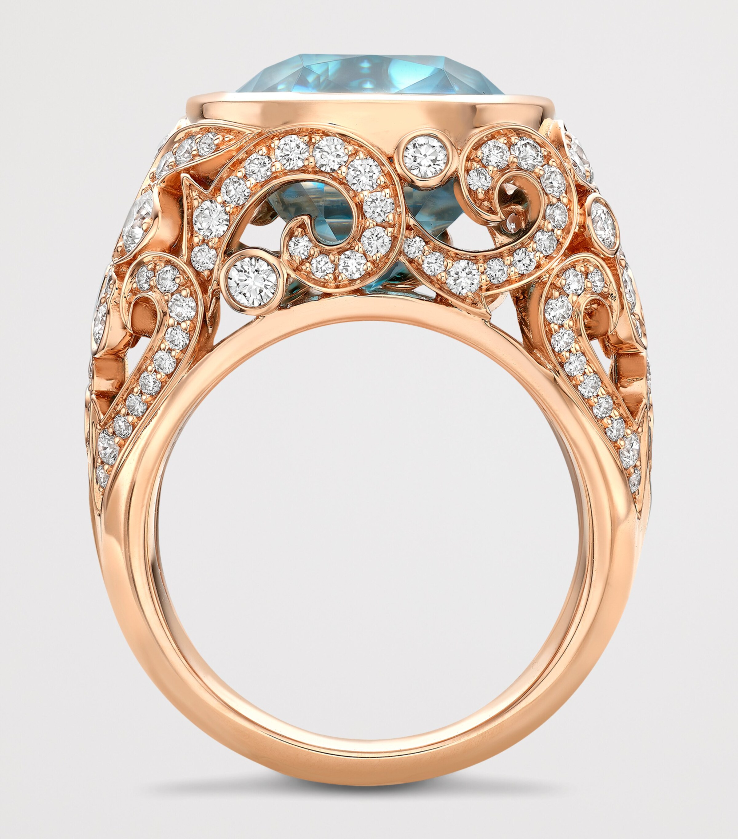 Boodles Rose Gold, Diamond and Zircon The Palace Collection Royal Damask Ring Blue Image 4