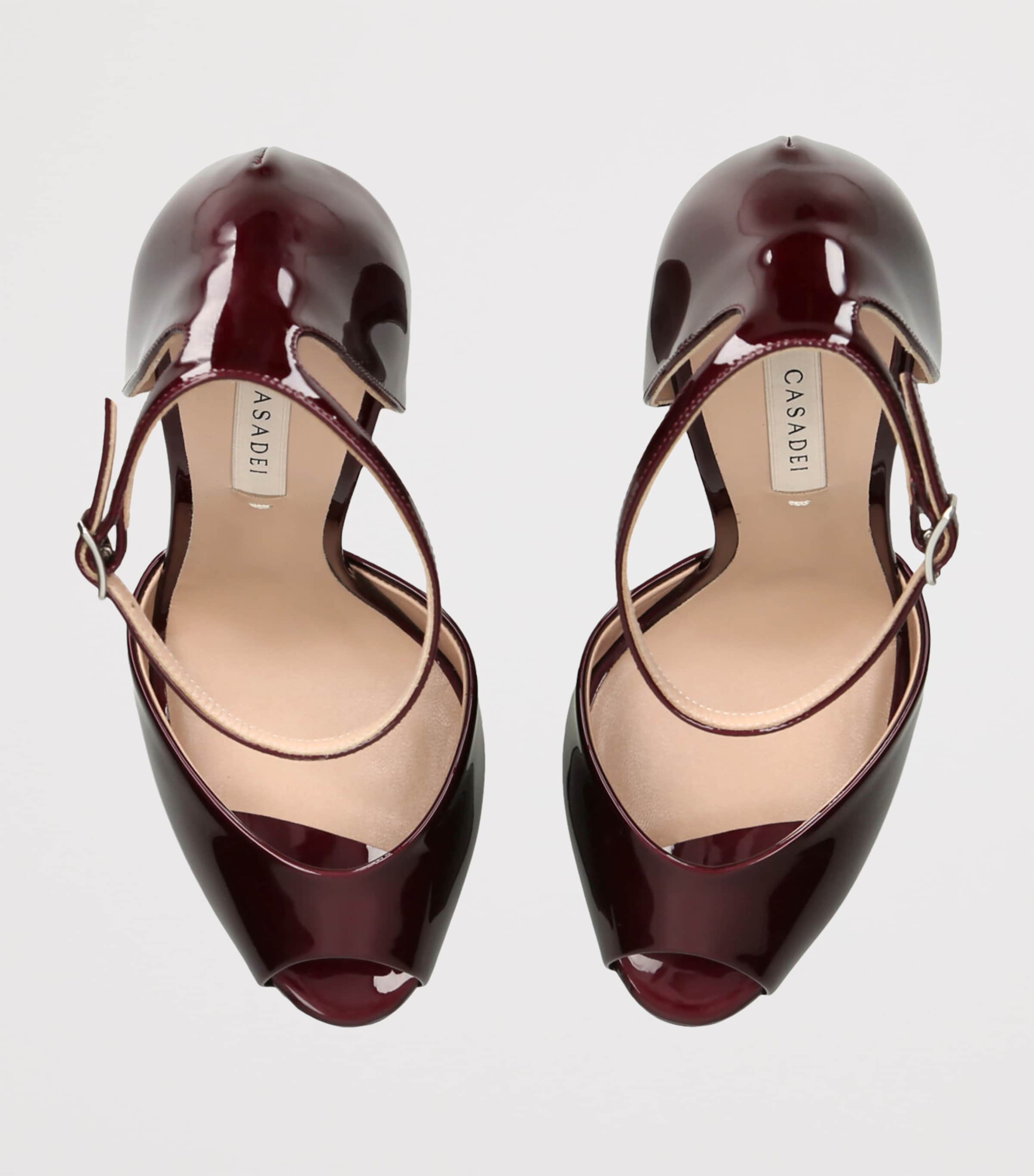 Casadei Burgundy Patent Leather Flora Platform Heels 140 | Harrods UK