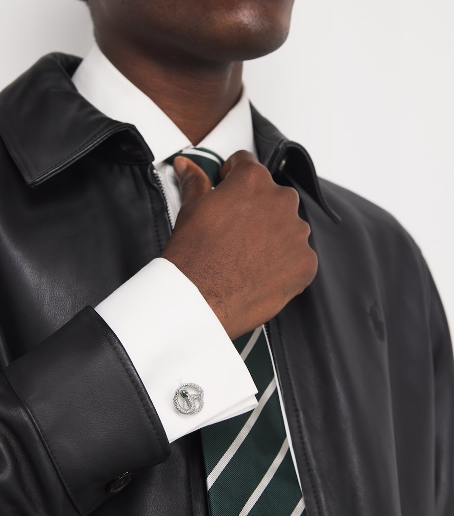 Tateossian Palladium Enamel-Detail Viper Cufflinks Silver Colour Image 2