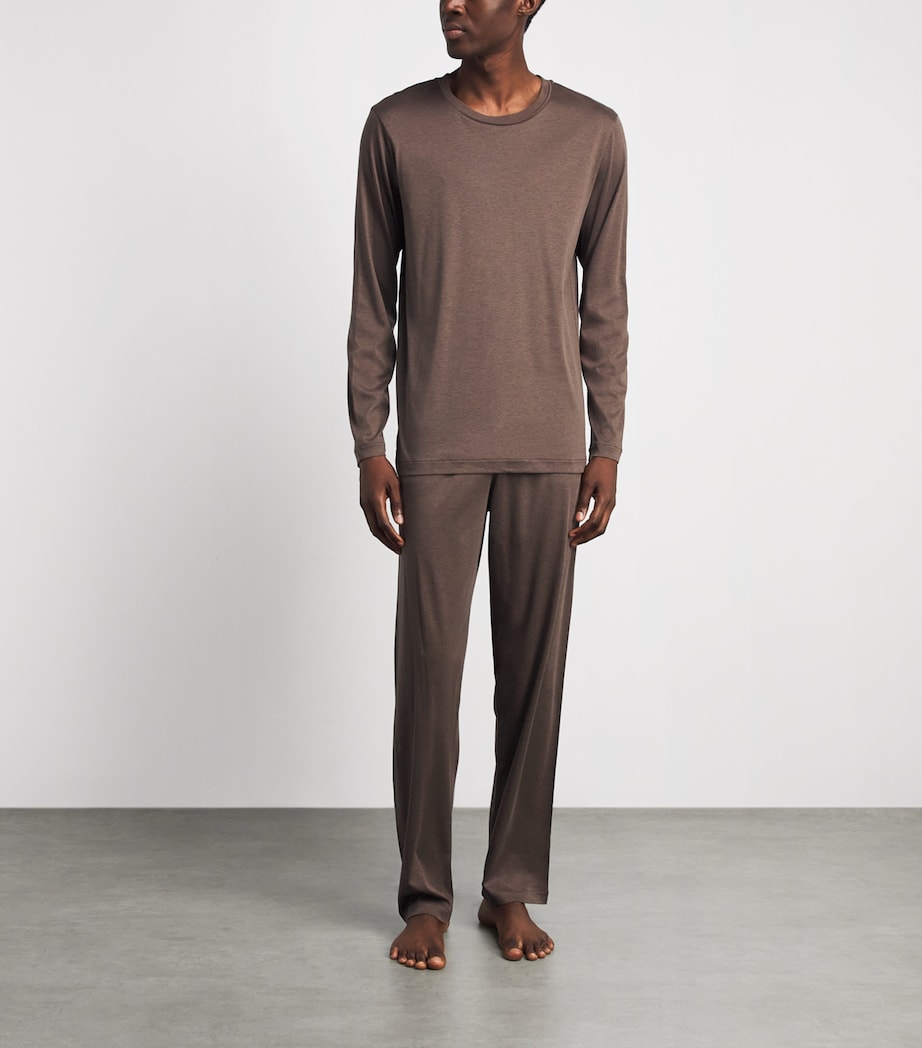 Zimmerli Mens Sea Island Cotton Pyjama Bottoms Brown Melange Image 2
