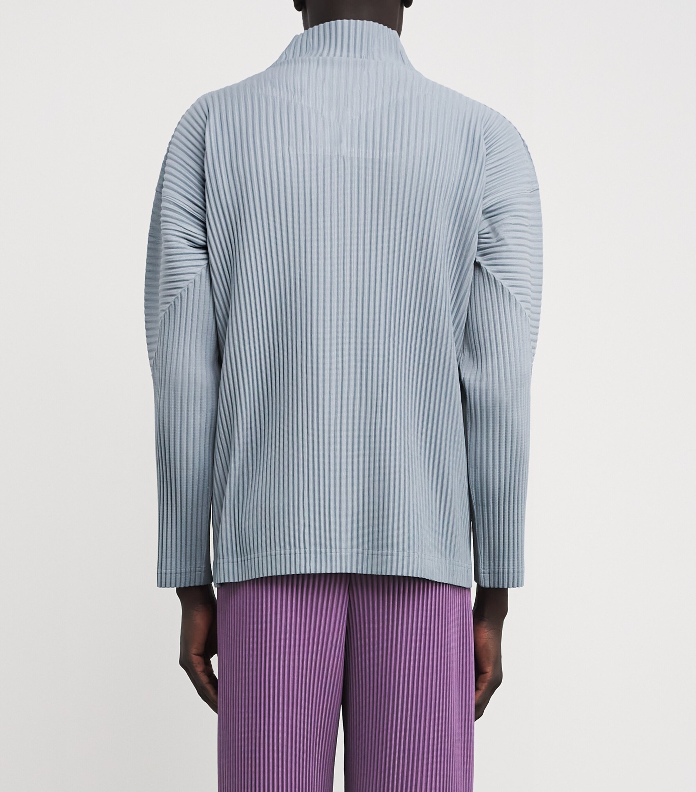 Homme Plissé Issey Miyake Mens Pleated Zip-Up Cardigan Gray Blue Image 4