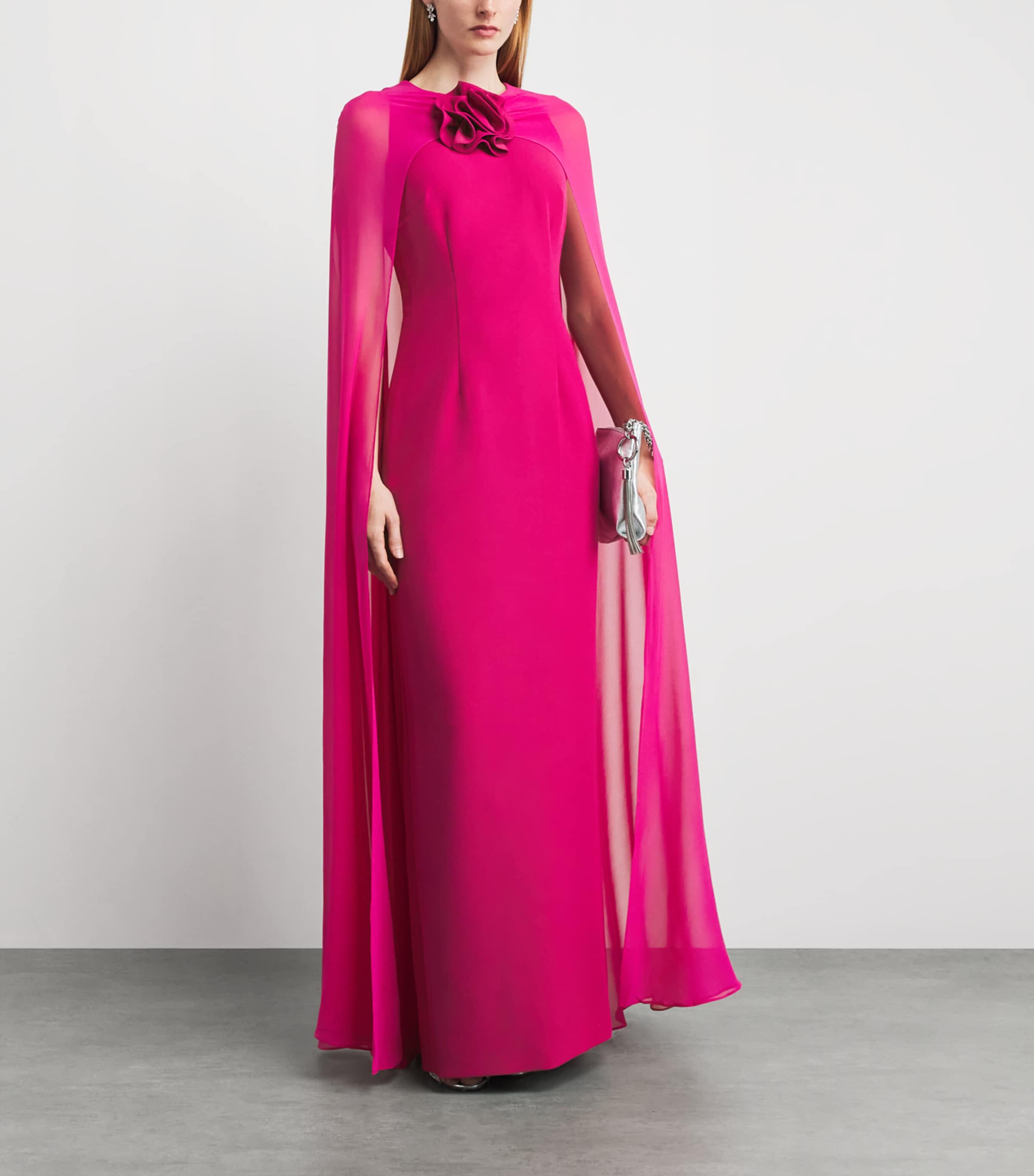 Roland Mouret Womens Rose Appliqué Cape-Detail Gown Pink Image 2