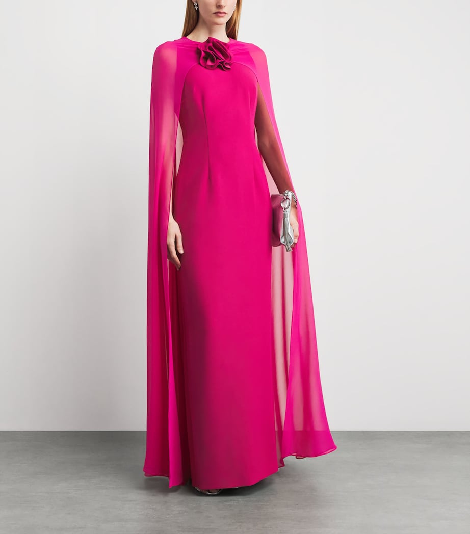 Roland Mouret Womens Rose Appliqué Cape-Detail Gown Pink Image 2