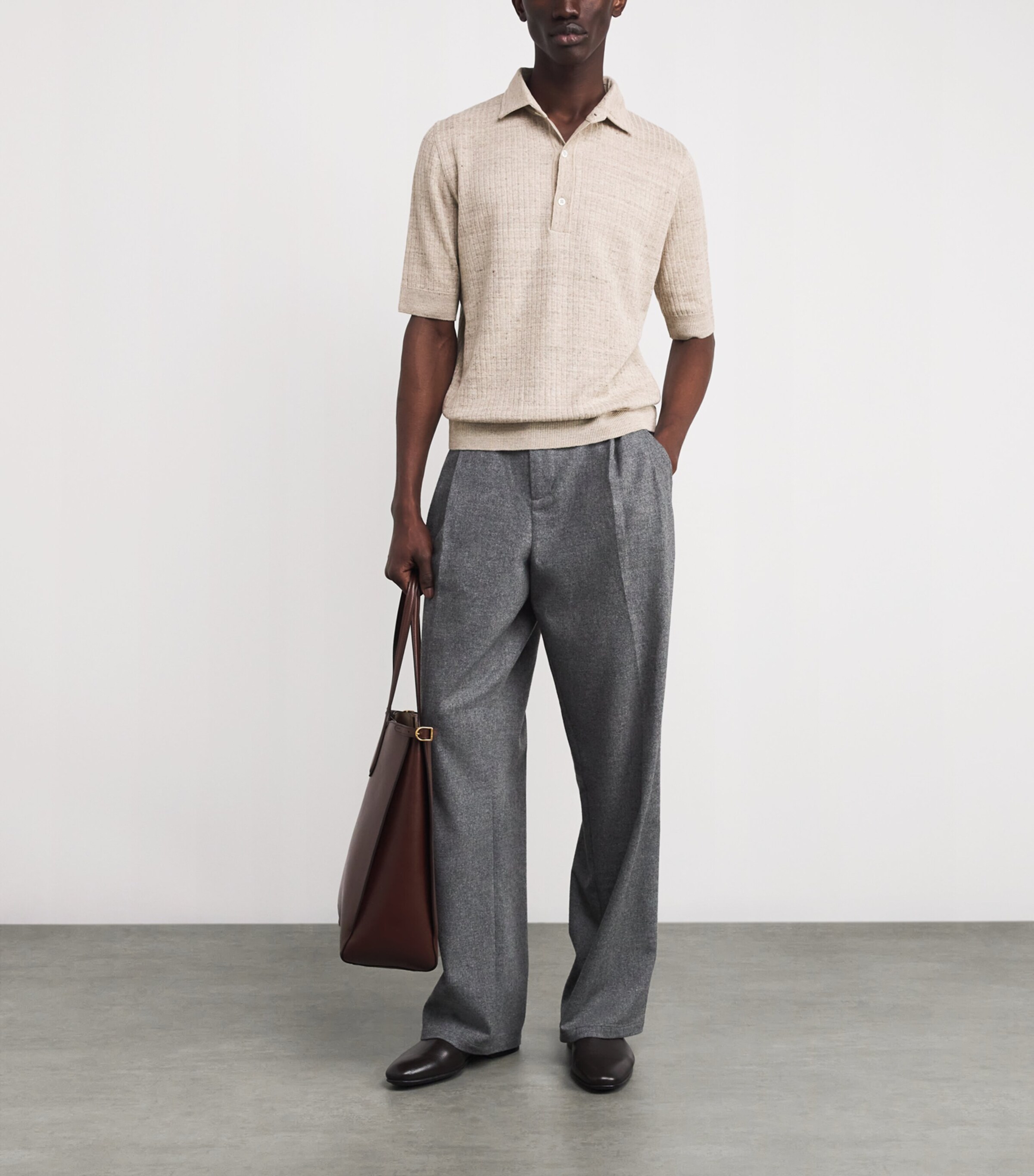 Cotton Knit Polo Shirt 215 BEIGE Image 2