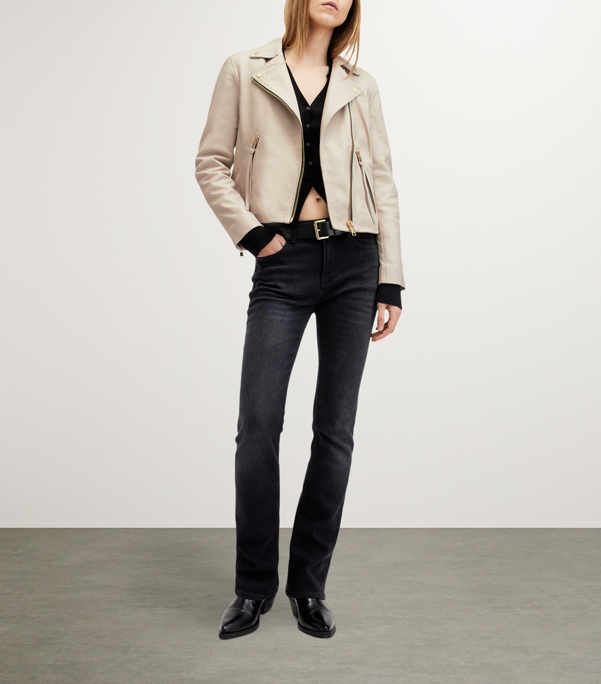 AllSaints Womens Leather Dalby Biker Jacket Ivory White Image 2