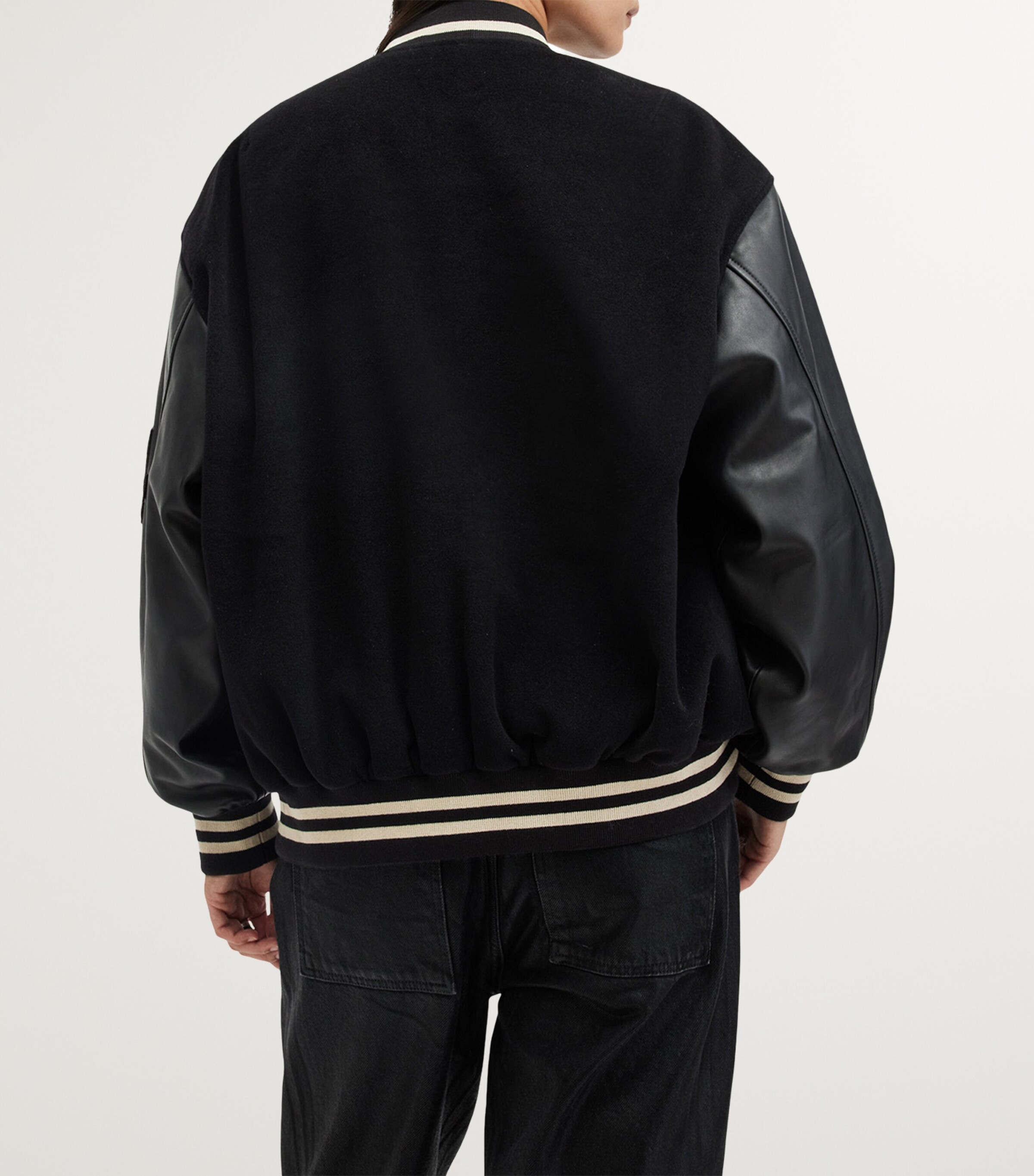 AllSaints Black Wool and Leather Valeria Varsity Jacket | Harrods US