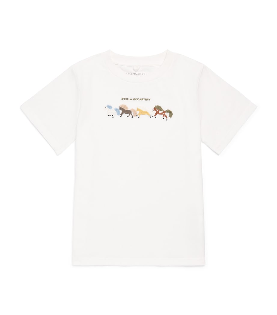 Stella McCartney Kids Cotton Embroidered Horse T-Shirt (2-14 Years) Ivory Image 1